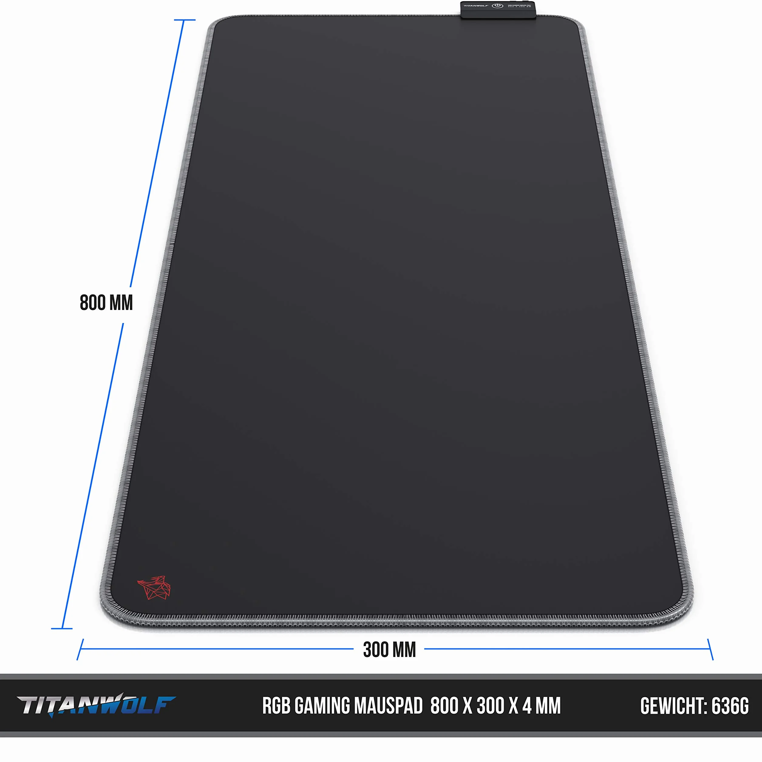 CSL-Computer Titanwolf gamingowa podkładka pod mysz RGB, podkładka na biurko, 800 x 300 mm, XXL podkładka pod mysz, LED, wielokolorowa, 11 trybów oświetlenia, 7 kolorów LED, plus 4 tryby efektu, zmywalna, czarna