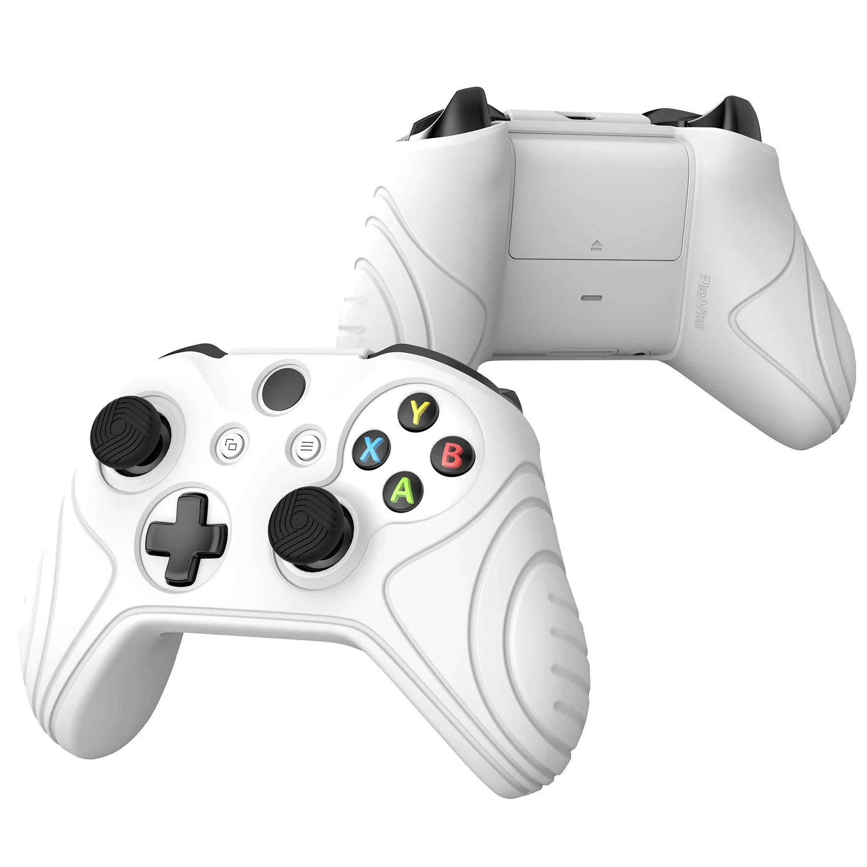 PlayVital Antypoślizgowy Silikonowa Skóra do Xbox One X/S Kontrolera,Ergonomiczna Miękka Gumowa Osłona Ochronna do Xbox One S/X z Nakładkami na Kciuki-Biały(Edycja Samuraja)