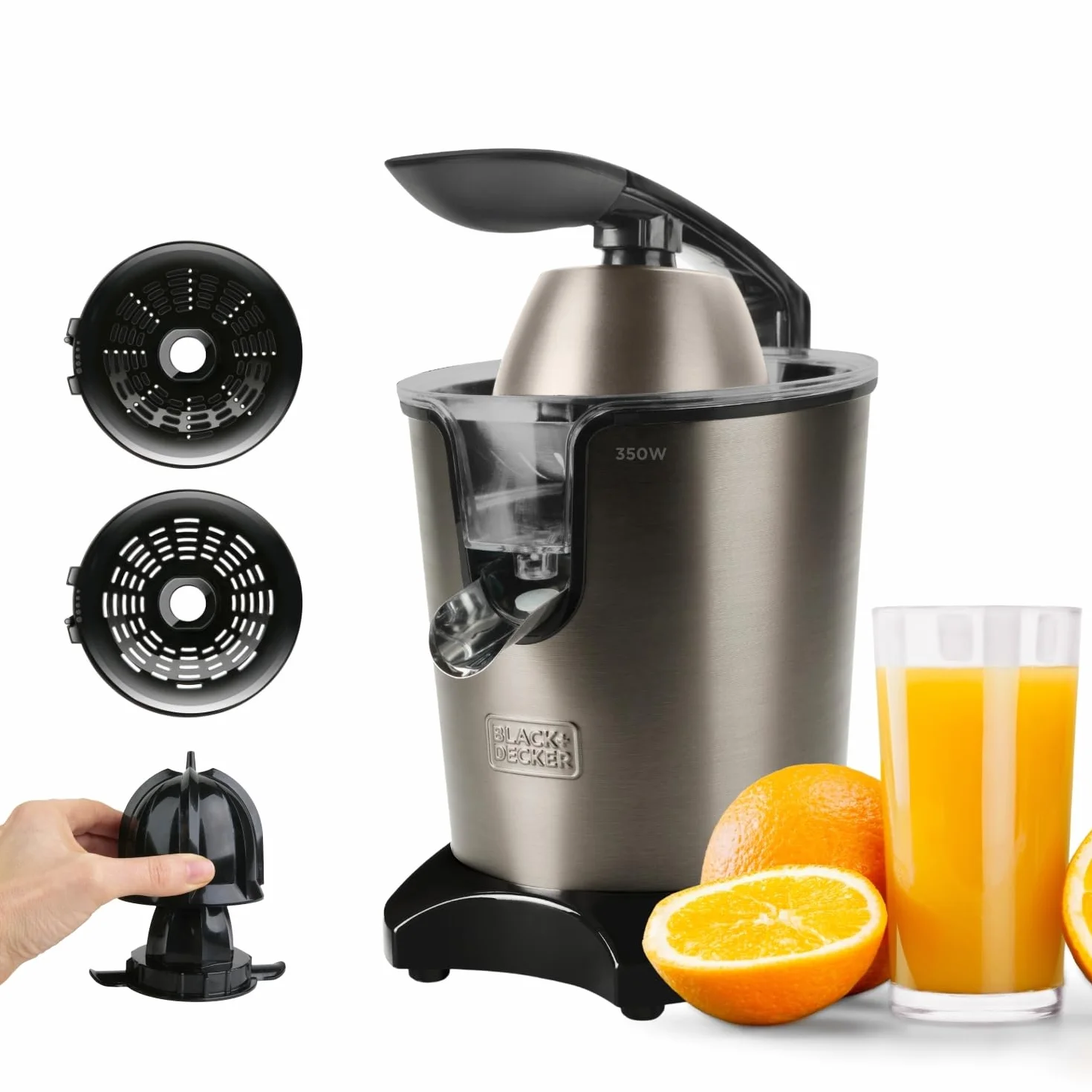 BLACK+DECKER Elektryczna wyciskarka do cytrusów BXCJ350E 350 W filtr ze stali nierdzewnej