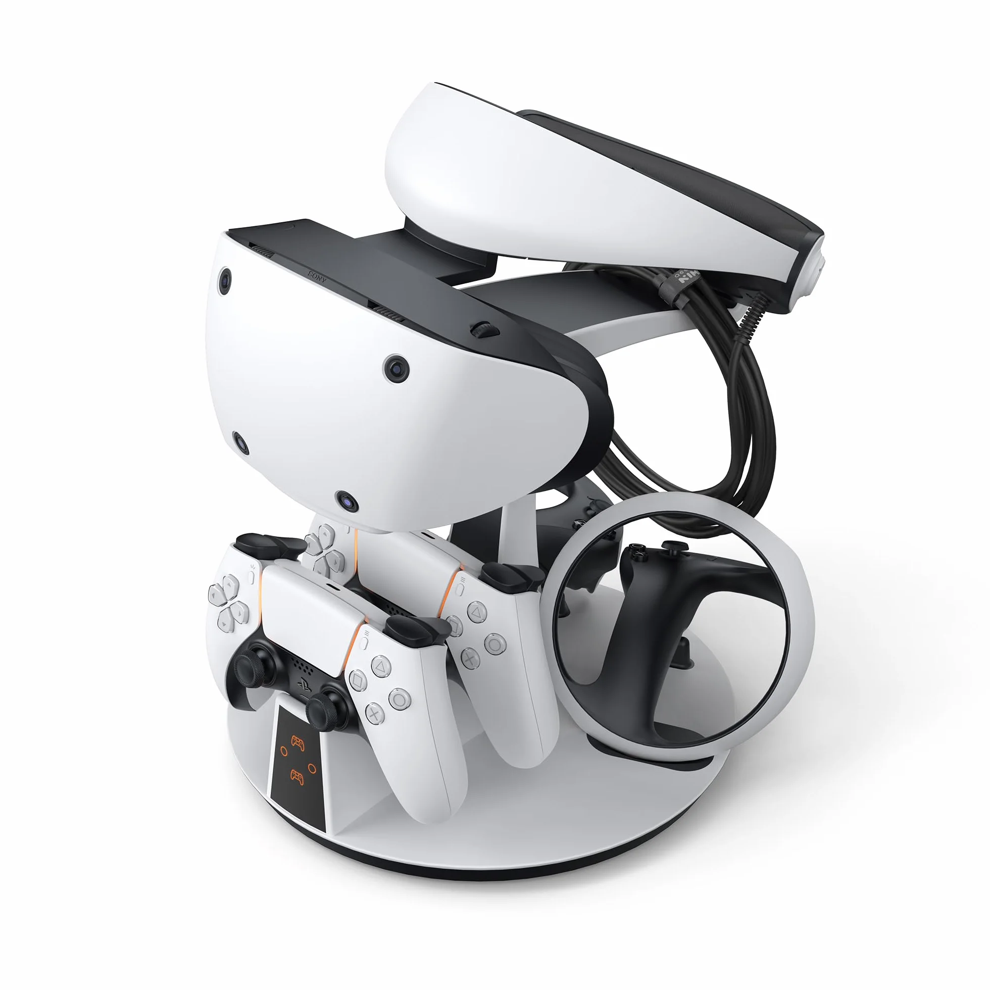 KIWI design D2 Stacja ładująca kontroler 3 w 1 do PSVR2 i PS5 ze stojakiem na wyświetlacz VR i wskaźnikiem ładowania LED