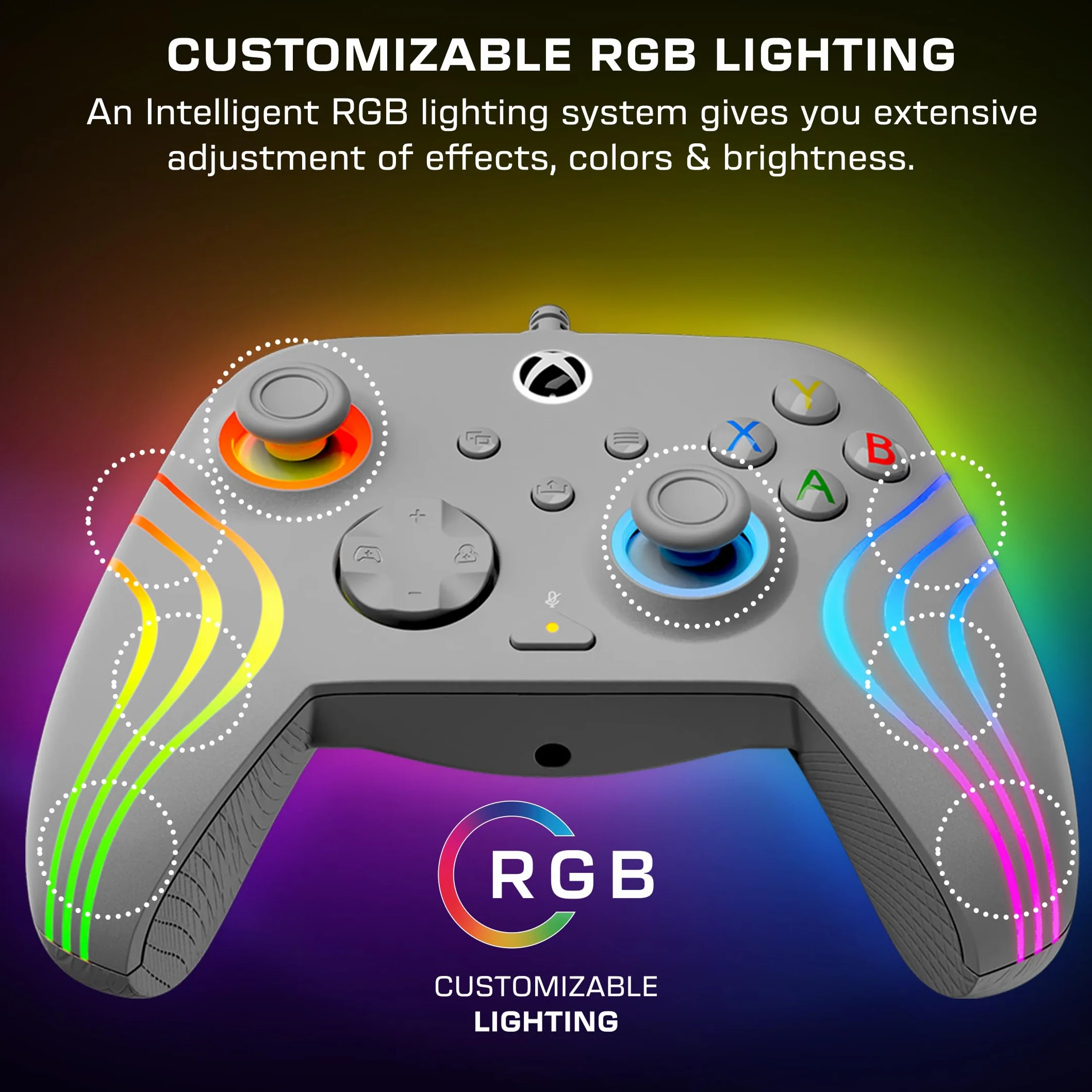 Turtle Beach Afterglow Wave Kontroler do gier RGB na przewodach w kolorze szarym – Licencjonowany dla Xbox Series X lub S, Xbox One i Windows