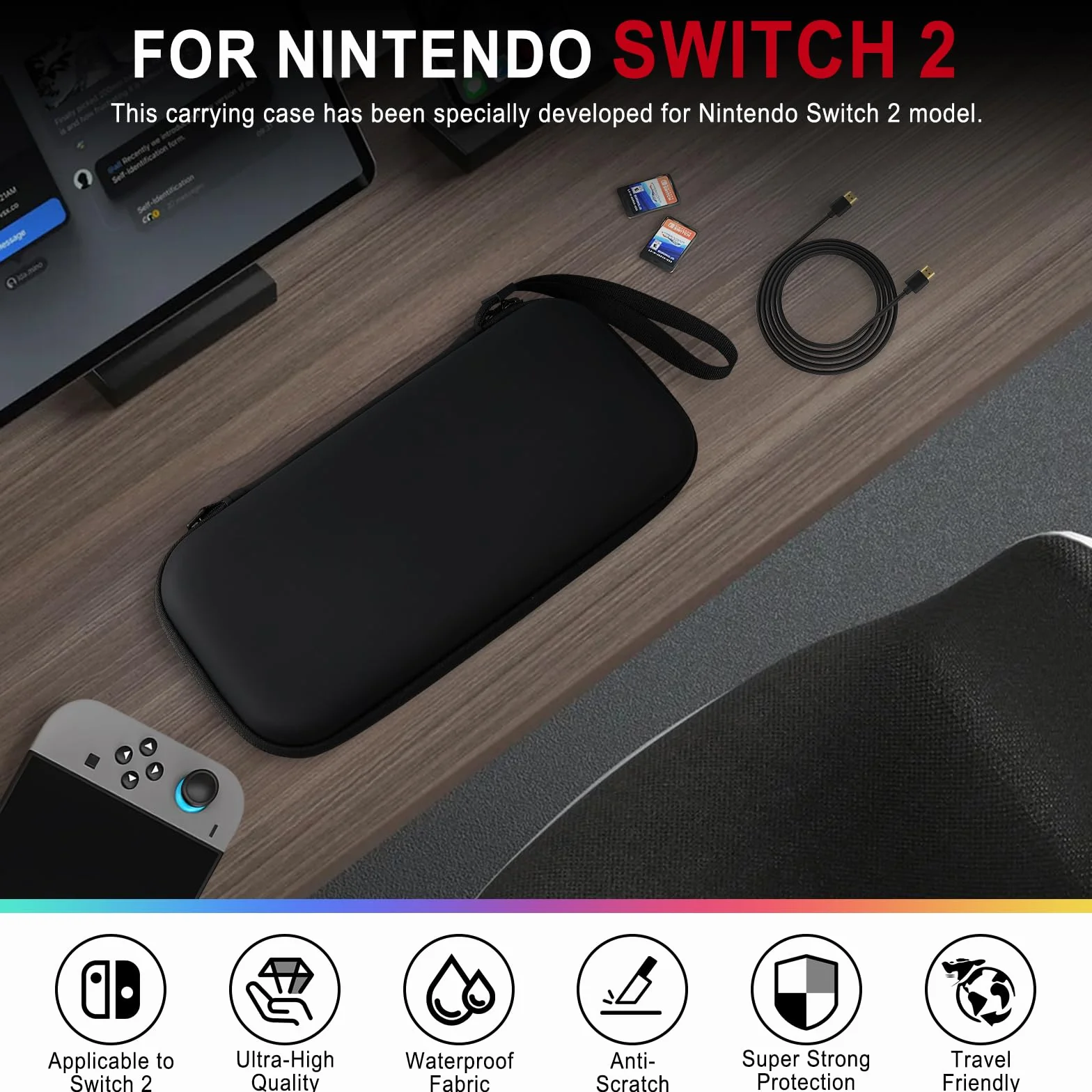 AriKroii Torba do przenoszenia Nintendo Switch 2, twarda obudowa ochronna z 12 kartridżami, kieszeniami na akcesoria