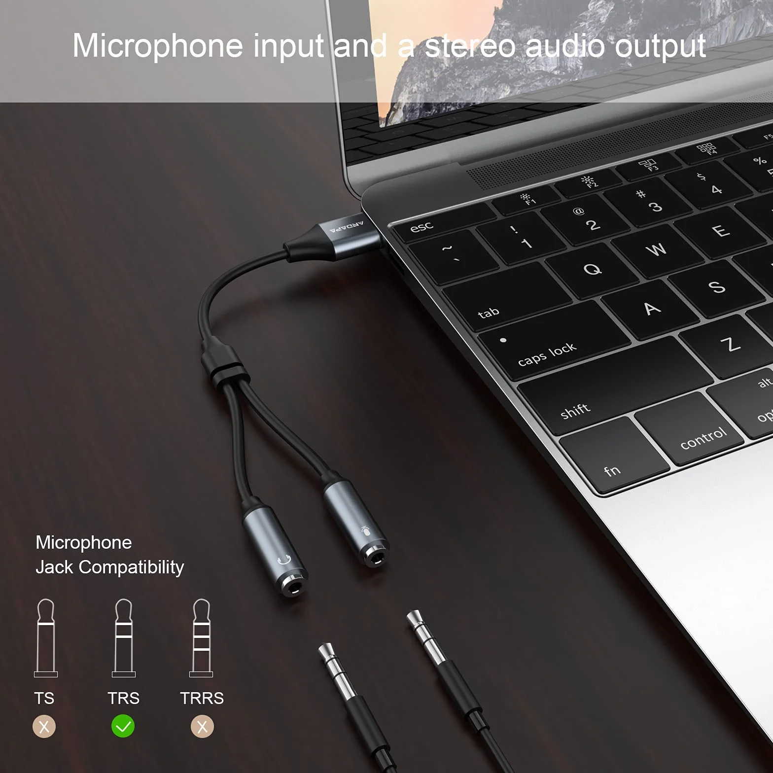 ANDAPA Adapter zestawu słuchawkowego USB, adapter audio USB, stereo, zewnętrzna karta dźwiękowa z gniazdem słuchawkowym 3,5 mm i mikrofonem do systemu Windows, Mac, Linux, laptopów, komputerów