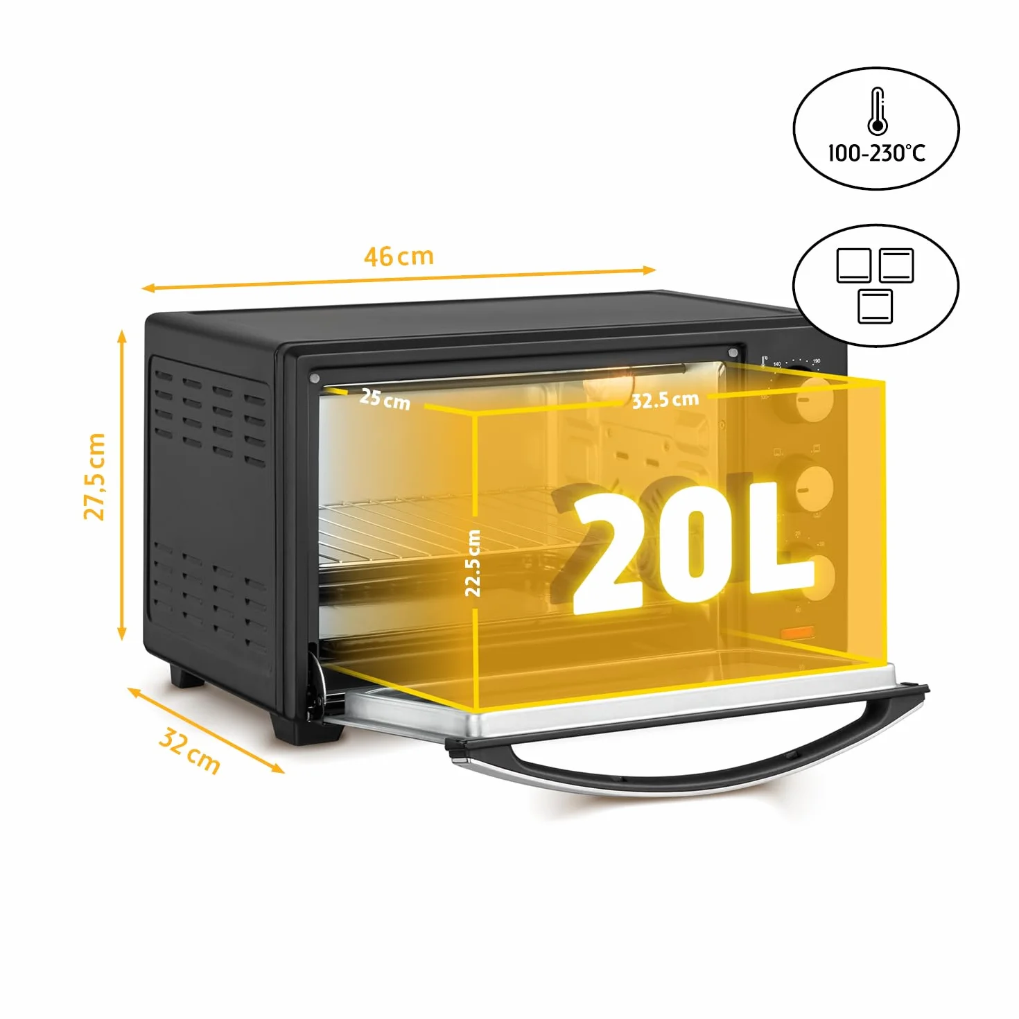 First Austria Mini piekarnik 19 l 1380 W czarny podwójne szklane drzwi timer 60 minut