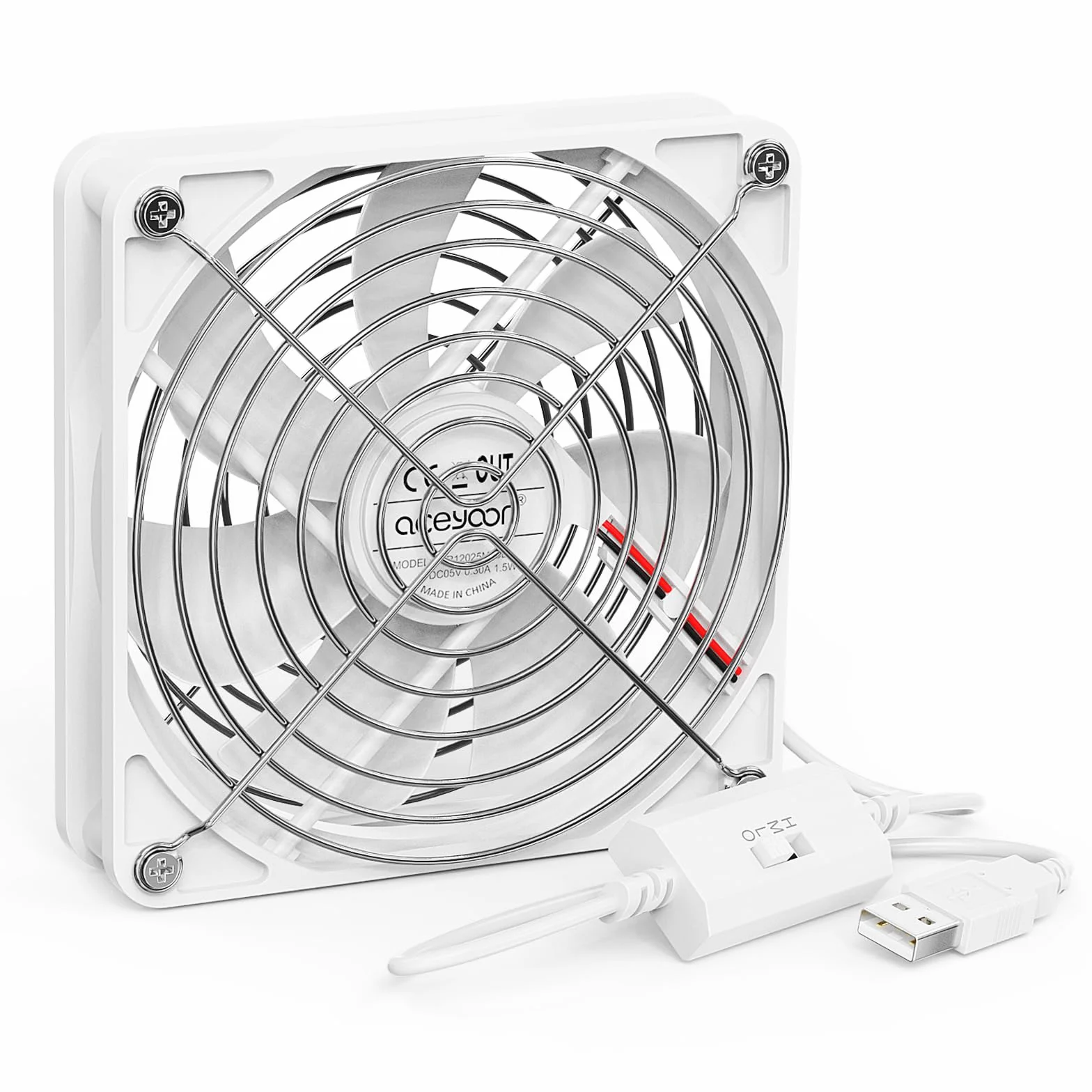 aceyoon Wentylator komputerowy 5 V, 140 mm, biały wentylator USB z 3 regulowanymi prędkościami, wentylator USB z metalową kratką, mini wentylator CPU, chłodnica z metalową kratką, kompatybilny z PS5