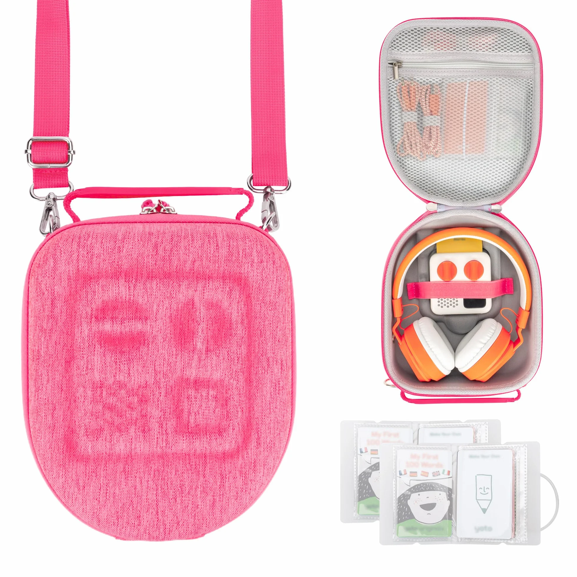 PROfezzion Etui podróżne na Yoto Mini i słuchawki, torba do przechowywania EVA Premium z dedykowaną kieszenią na AirTag dla dzieci, odtwarzacz muzyki, etui z uchwytem, paskiem na ramię i uchwytami na