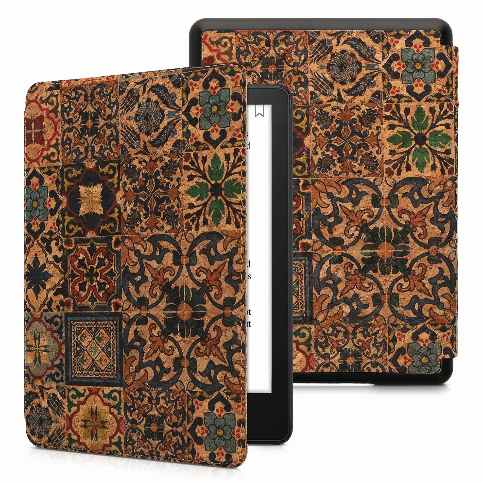 kwmobile Korkowe etui kompatybilne z Amazon Kindle Paperwhite (11. generacji - 2021), etui ochronne na czytnik e-booków, etui z klapką, wzór brązowy/niebieski/czerwony