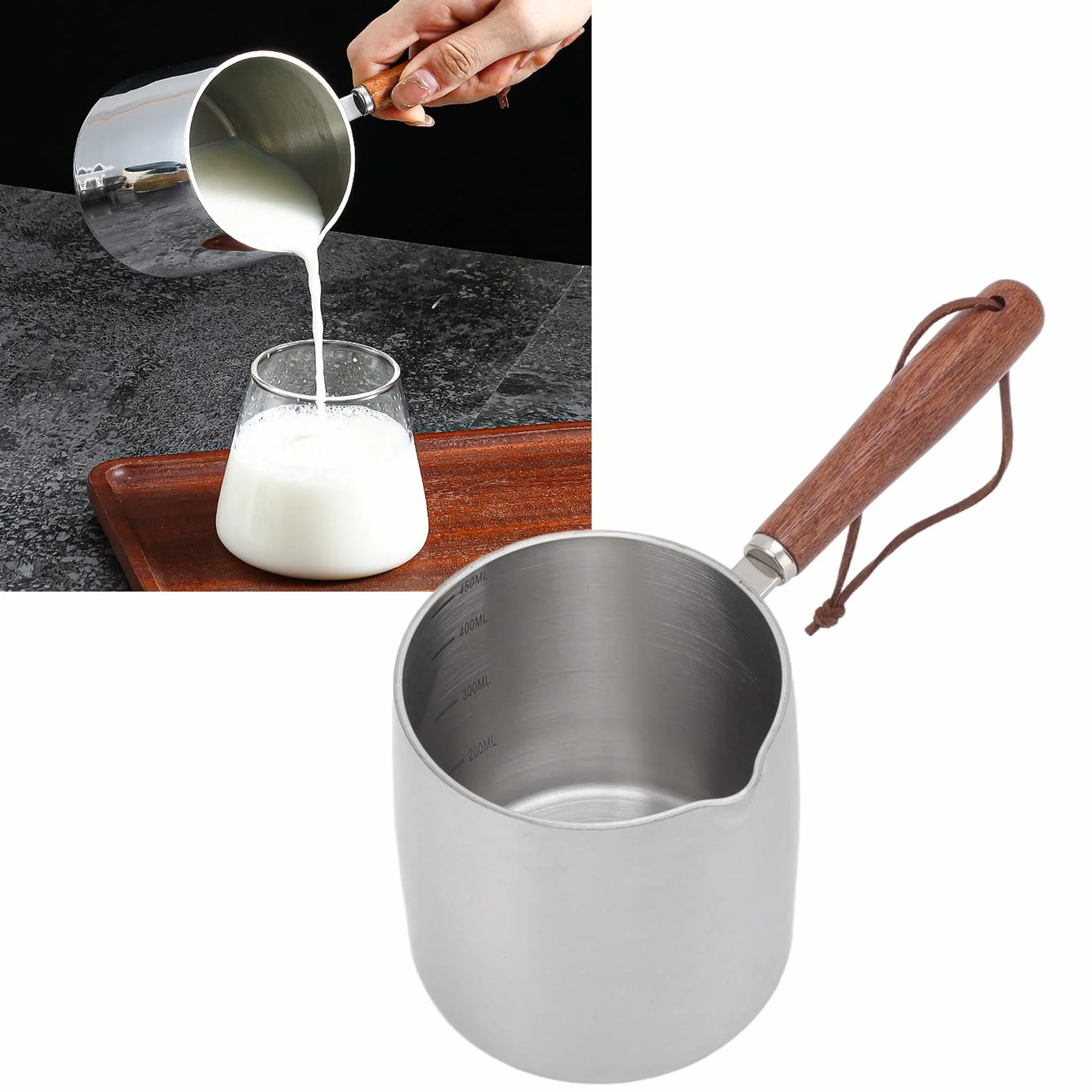 Mały garnek 2 nalewak 450 ml podgrzewacz do masła ze stali nierdzewnej garnek indukcyjny do zup, mleka czekoladowego