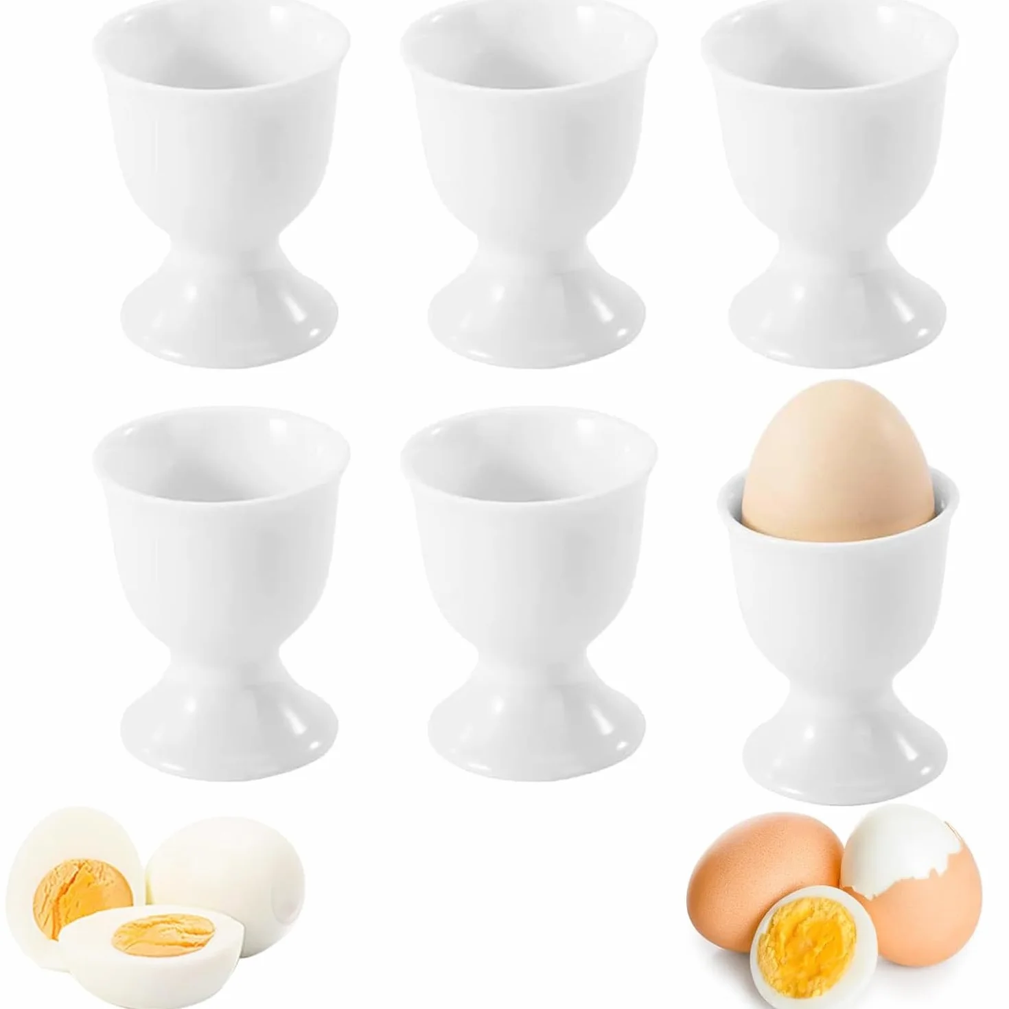 6 sztuk Ceramiczne kieliszki do jajek, zestaw ceramicznych kieliszków na jajka, kieliszki na jajka na Coque, porcelanowe kieliszki do jajek, 7 x 5,1 cm na jajka na miękko i białe