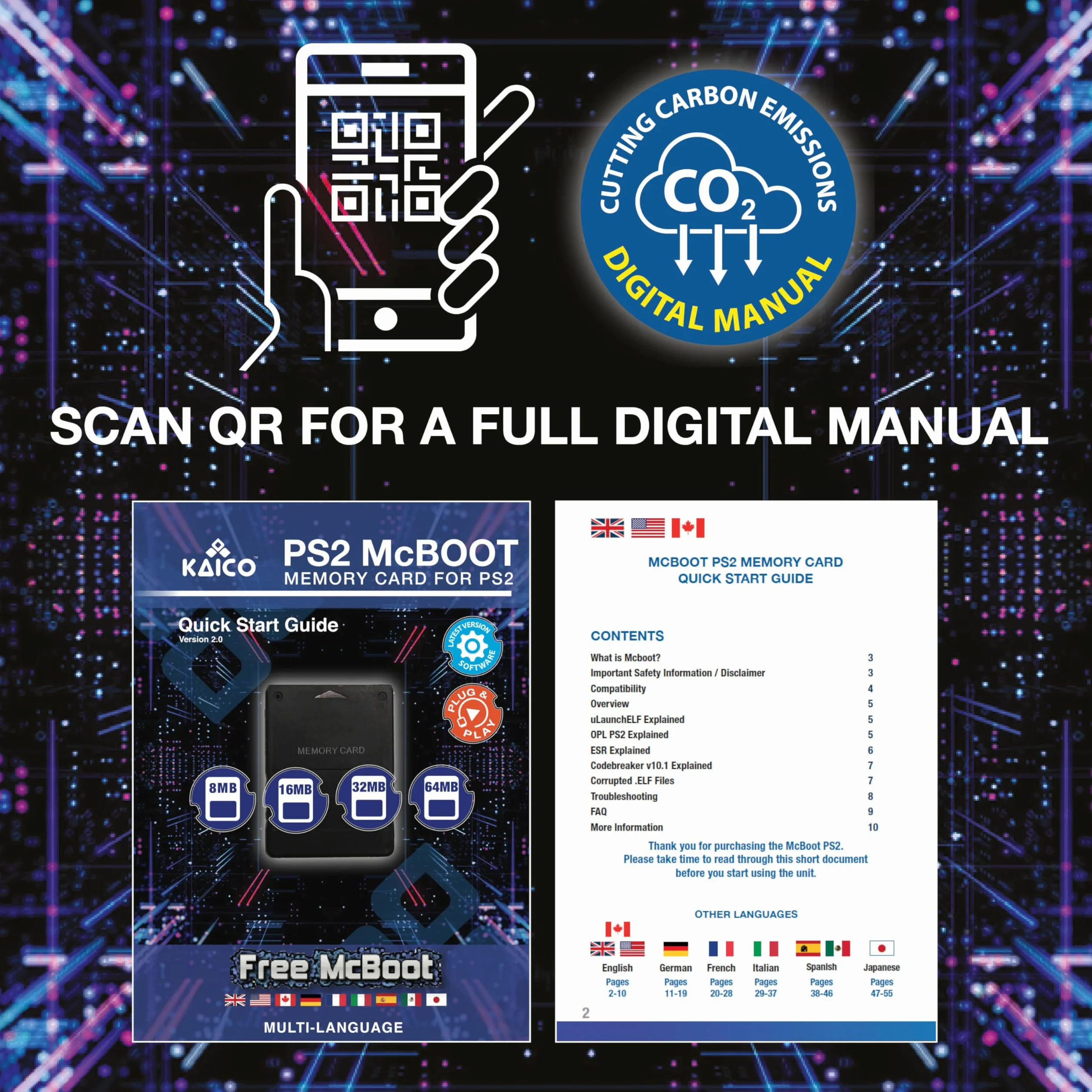 Kaico Free McBoot 8MB karta pamięci PS2 – FMCB 1.966 dla konsoli PS2 – Free McBoot PS2 Plug & Play – karta pamięci PS2 z rozwiązaniem softmod