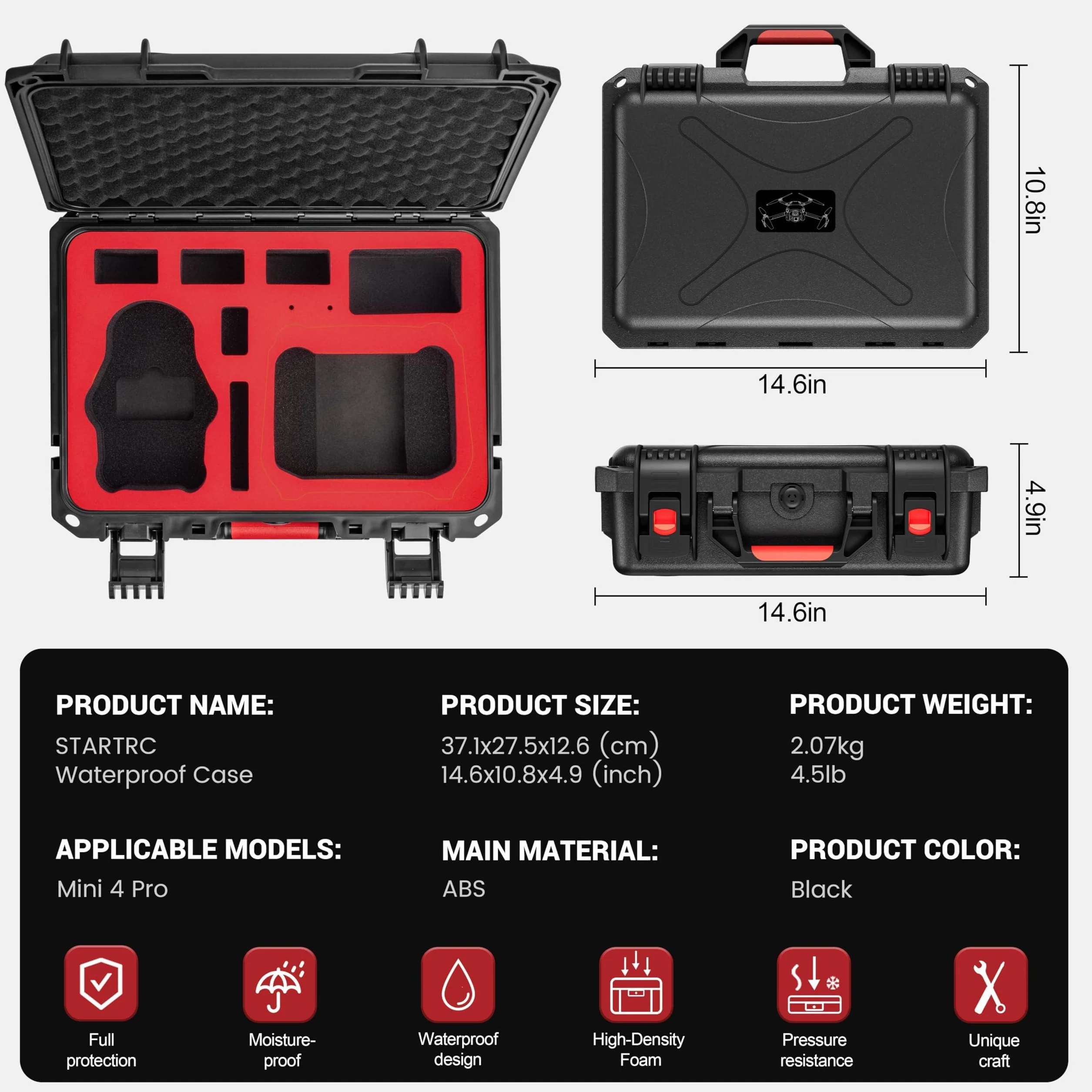 STARTRC Mini 4 Pro Etui wodoodporne, twarde etui do akcesoriów DJI Mini 3 Pro/Mini 3, torba podróżna do DJI Mini 4 Pro Fly More Combo (kontroler RC2/RC/N1/N2)