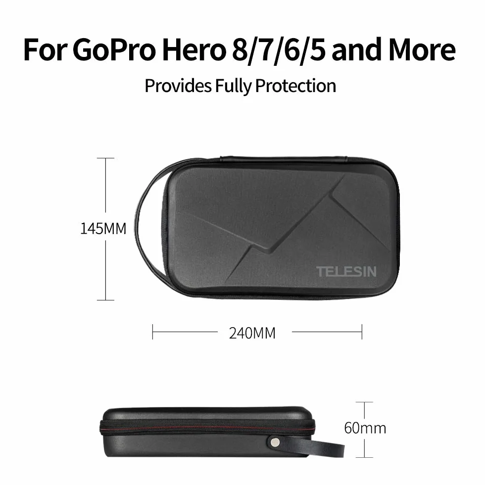TELESIN Torba transportowa do GoPro Max Hero 12 11 10 9 8 7 Insta360 X3 Go3 Ace Pro DJI Action 3 4 Osmo Pocket 3, szary, Black, Podróże
