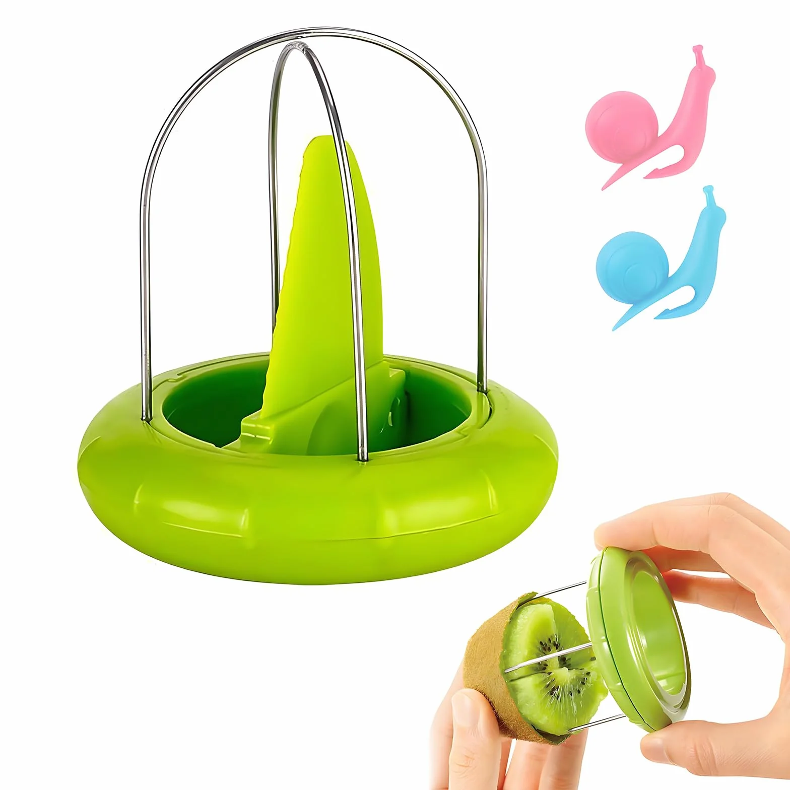 SwirlColor Kiwi obieraczka do warzyw ze stali nierdzewnej z pestek owoców i 2 szt. losowy kolor ślimak kształt silikonowy wiszący uchwyt na torebki do herbaty