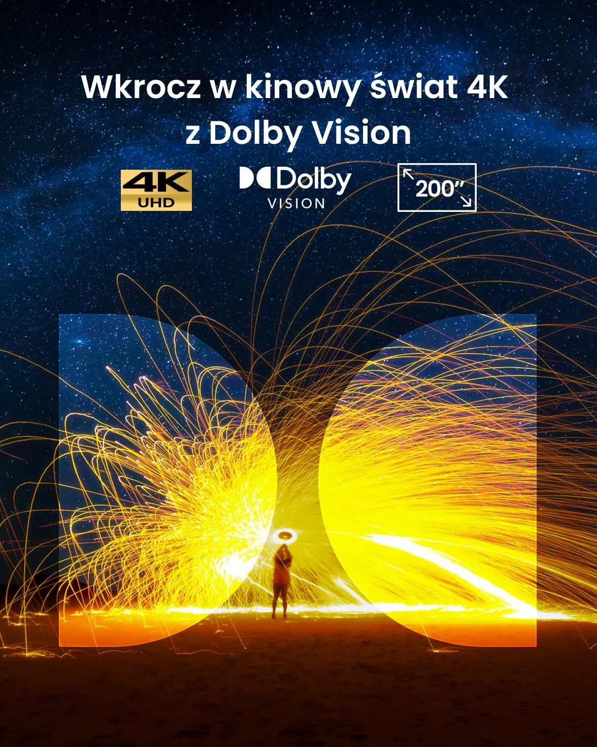 Inteligentny projektor NEBULA Cosmos 4K SE, projektor 4K o wysokiej jasności z Dolby Vision, ogromny ekran 200 cali, jasność 1800 ANSI lumenów, HybridBeam (laser + LED), poprawiona jakość obrazu