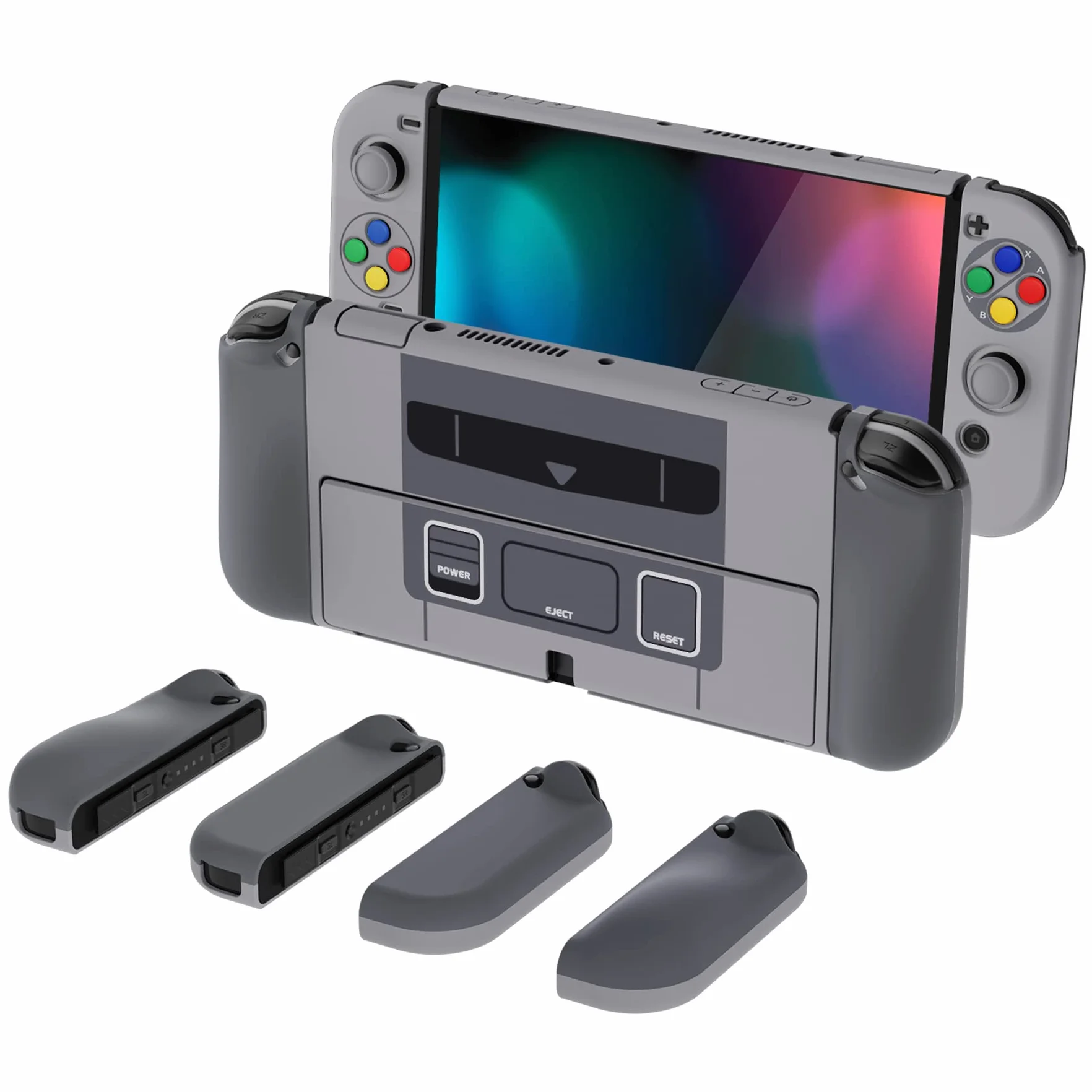 PlayVital Etui Ochronny do Nintendo Switch OLED Hard Shell Case, AlterGrips Dokowalna Futerał, Protective Cover z Kciuka Caps & Caps Przycisków SNES