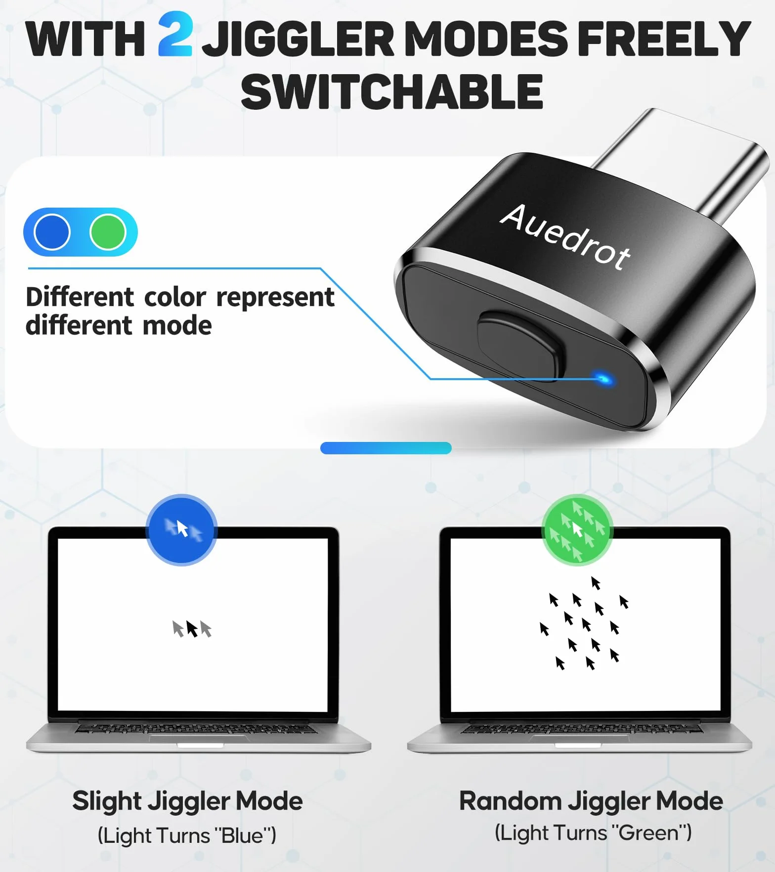 AUEDROT Symulator myszy USB-C niewykrywalny symulator myszy typu C z przyciskiem przełącznika, automatyczny Wiggler z 2 trybami Jiggle, Plug & Play, utrzymuje komputer / laptop w stanie przebudzenia