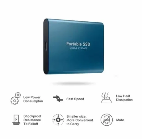 Zewnętrzny dysk twardy SSD, 2 TB, duża pojemność, interfejs USB/Type-C, do komputerów/smartfonów - niebieski