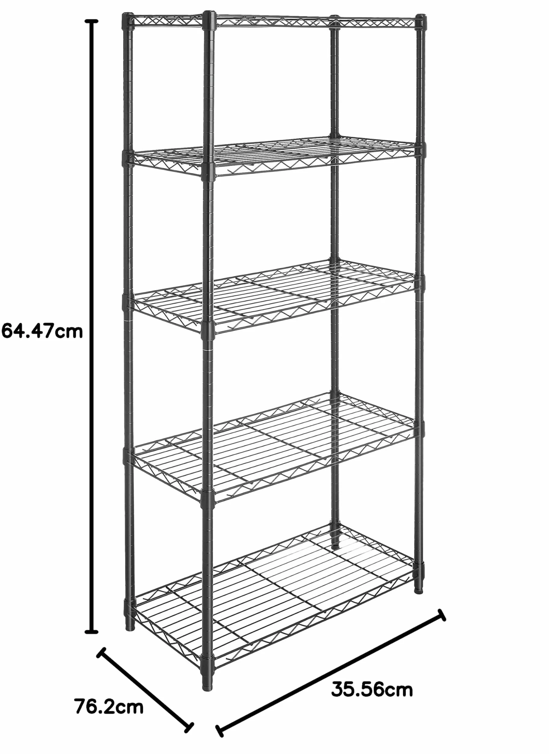 Amazon Basics Regał magazynowy z 5 półkami, na kółkach 10,2cm, półki z regulacją wysokości i nóżki poziomujące, maksymalna waga 680kg, czarny, 35,6cm x 76,2cm x 162,2cm (gł. x szer. x wys.)