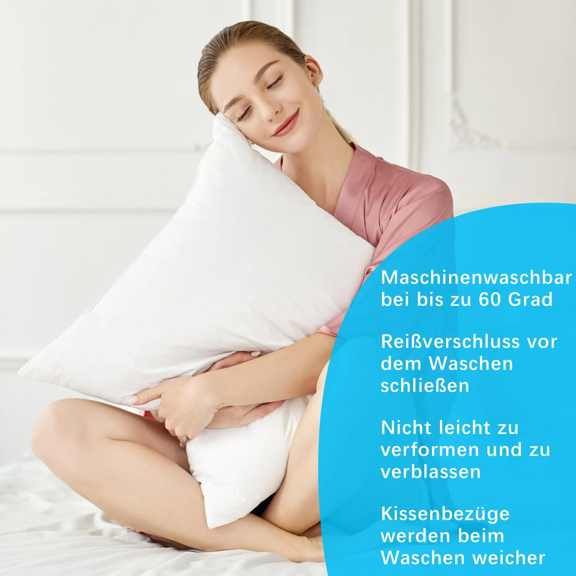 ATsense Zestaw 2 poszewek na poduszkę 40 x 40 cm – 100% bawełna, białe, miękkie i hipoalergiczne, certyfikat ÖkoTex, poszewka na poduszkę z zamkiem błyskawicznym, nadaje się dla alergików