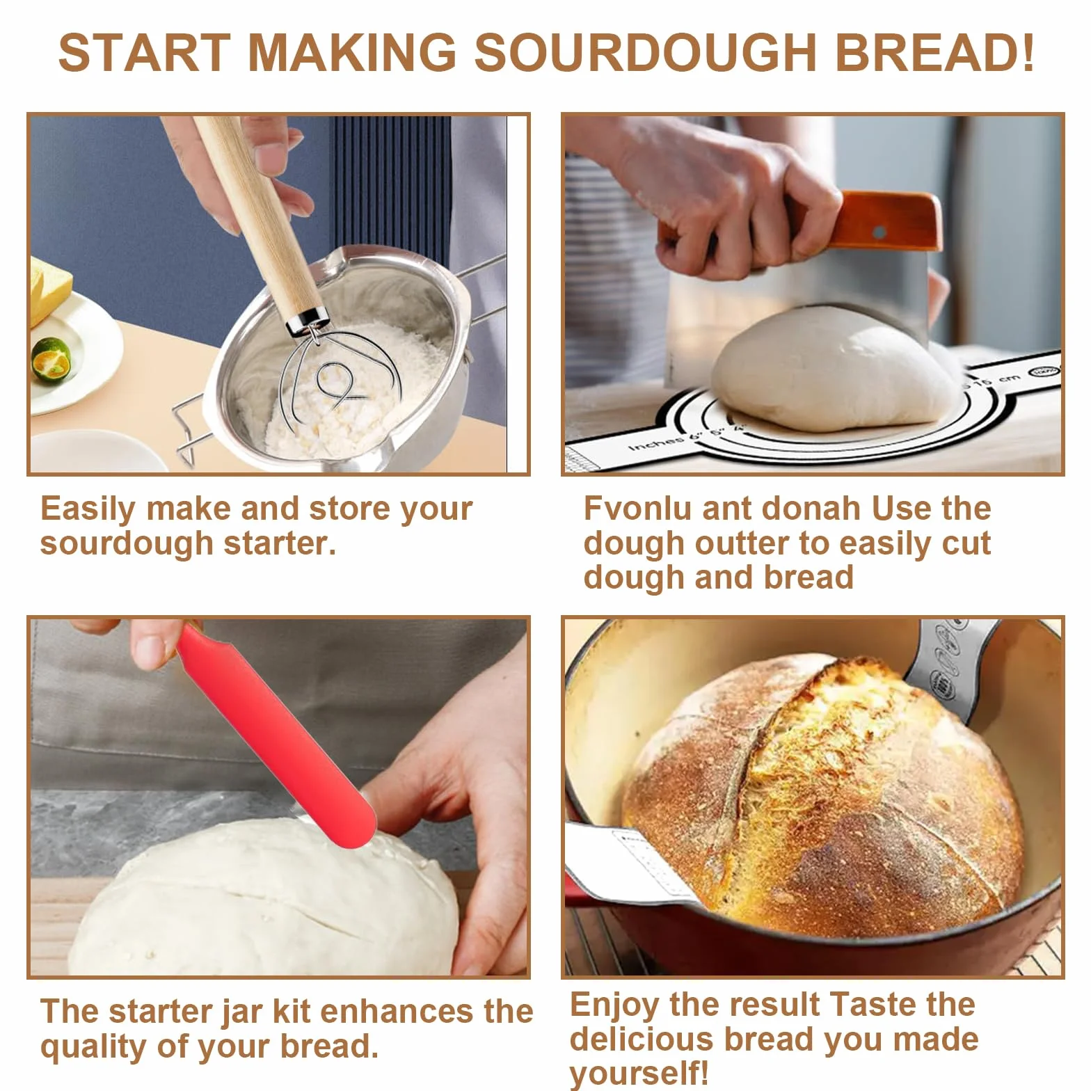 XHYASD Sourdough zestaw startowy do zakwasu, wielokrotnego użytku, z aluminiową nasadką, papier termometru, szpatułka, kapelusz materiałowy dla początkujących