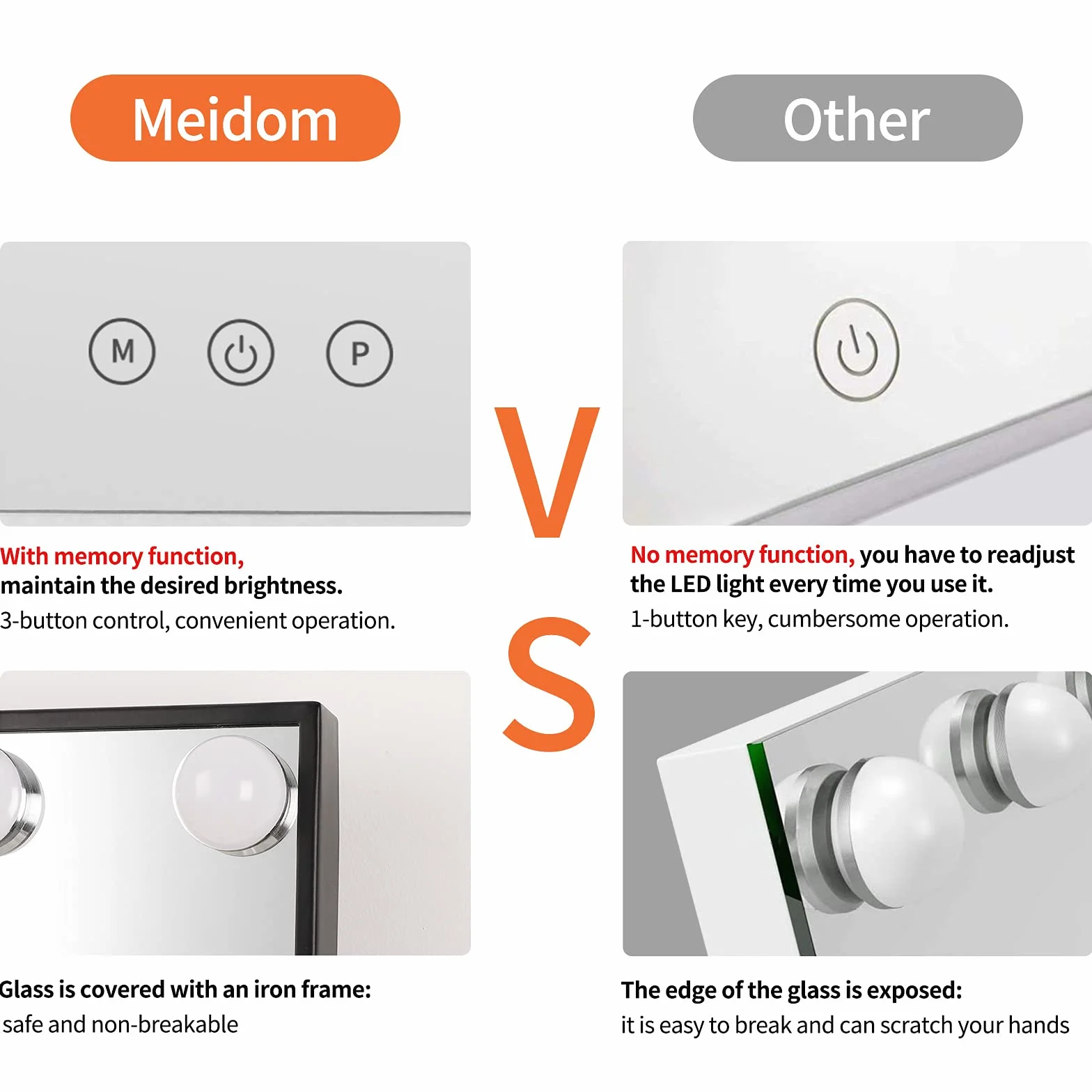 Meidom Lusterko do makijażu z oświetleniem, 12 ściemnianych diod LED, obracane o 360°, 3 kolory światła, ekran Smart Touch, lustro Hollywood z oświetleniem, czarne, 36 x 47 cm