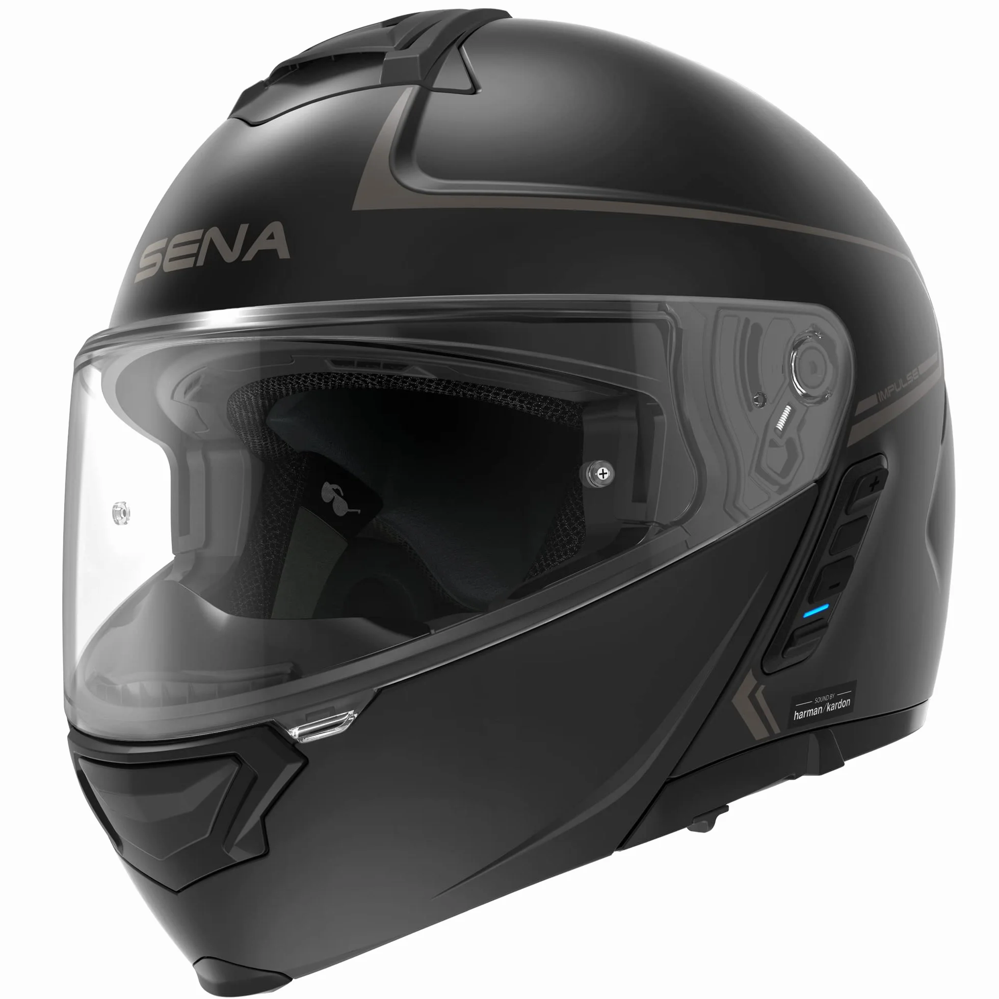 Sena Impulse Flip Up modułowy kask Bluetooth z dźwiękiem firmy Harman Kardon podwójny daszek kask ze zintegrowanym siatkowym systemem domofonowym, MP3, tarcza głosowa (