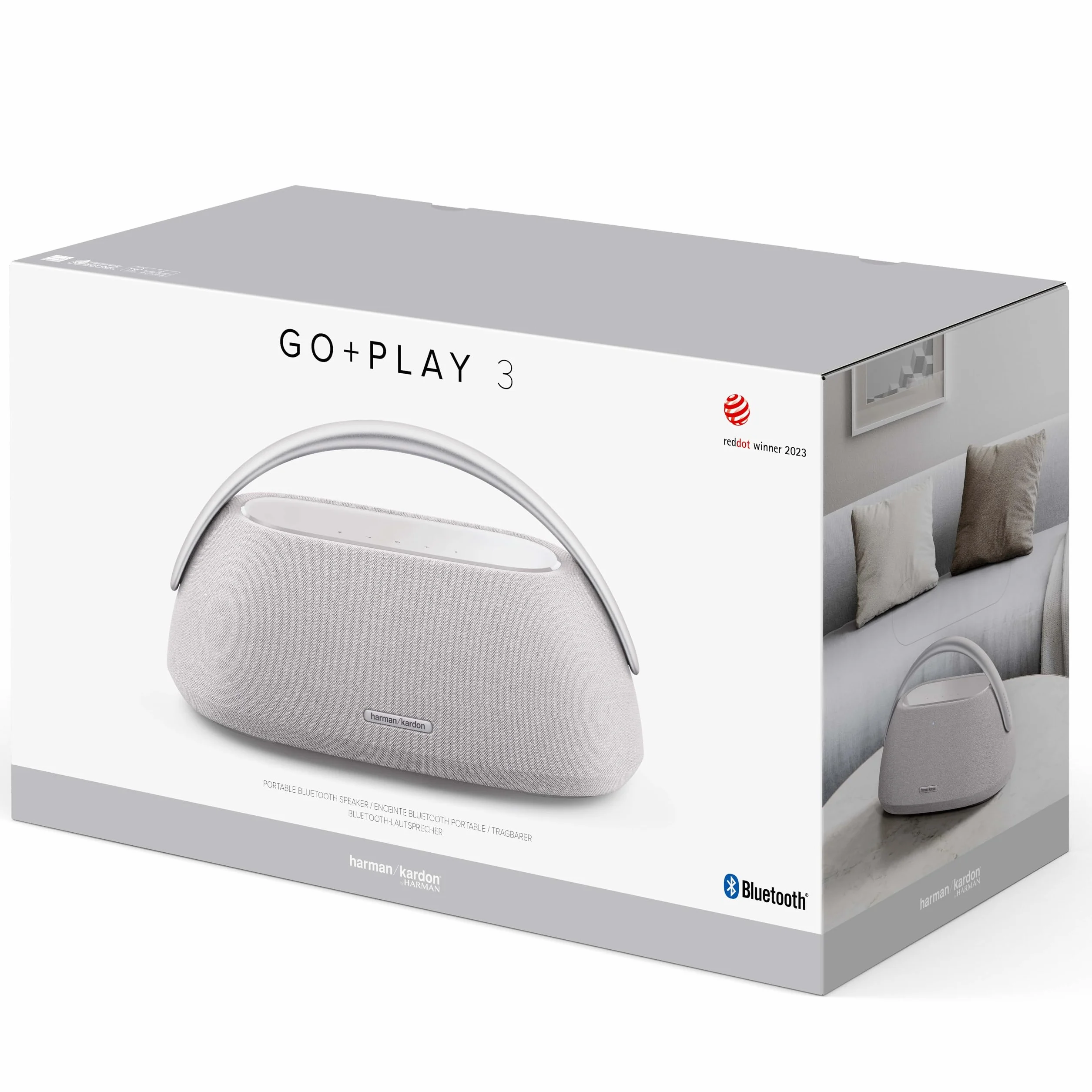 Harman Kardon Go+ Play 3 Bezprzewodowy Głośnik Bluetooth z Mikrofonem, USB, Wbudowanym Akumulatorem, 8h Odtwarzania i Dźwiękiem Stereo, Szary