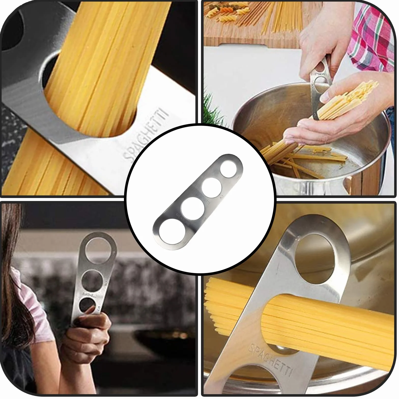ZoeTekway Miernik do spaghetti ze stali nierdzewnej 4 otwory pomiarowe