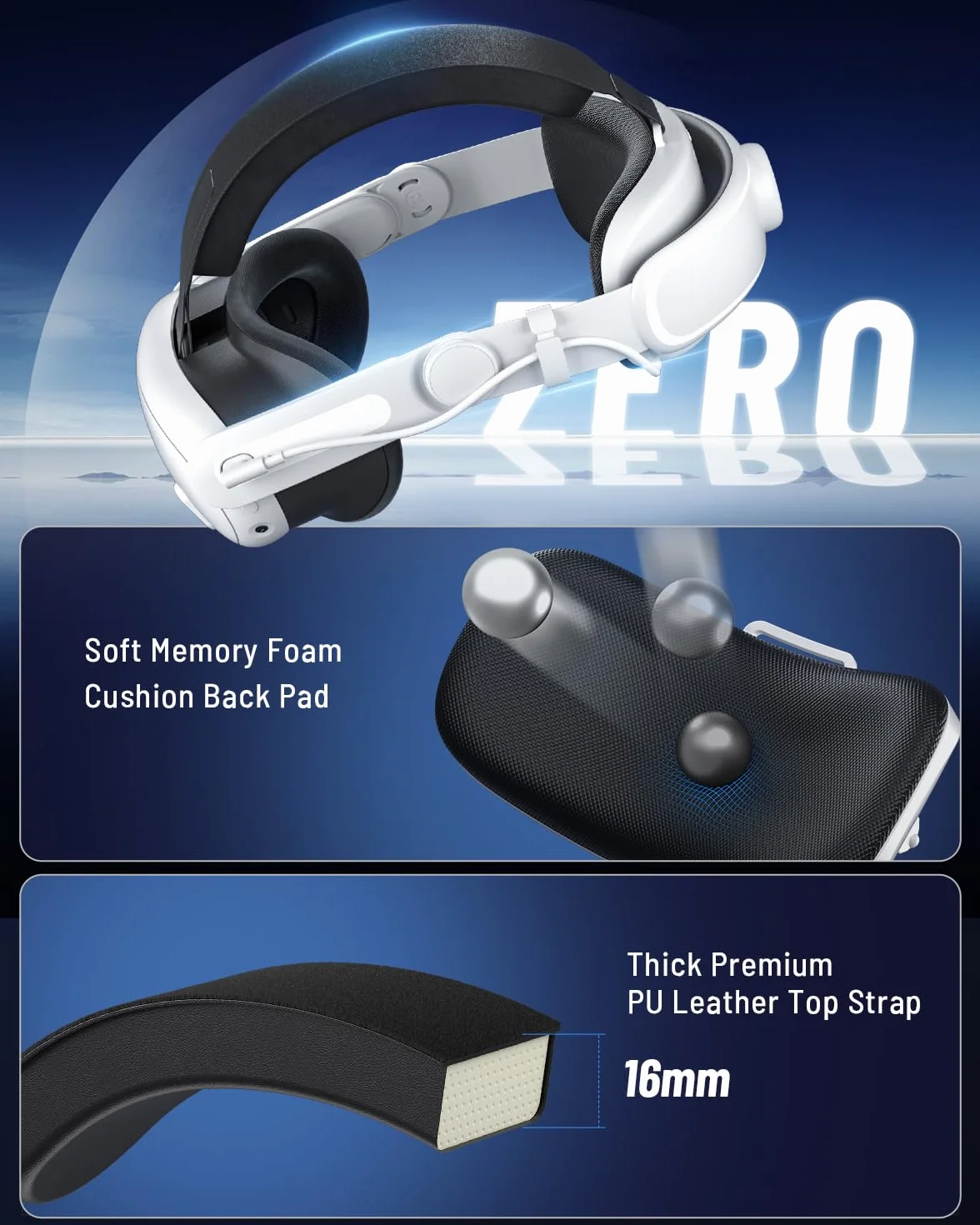 Zybervr Opaska na głowę z akumulatorem do Meta Quest 3, Comfort Zamiennik 6000 mAh Elite Strap, kompatybilna z akcesoriami Oculus Quest 3, zestaw słuchawkowy VR, regulowany, wydłużony czas gry