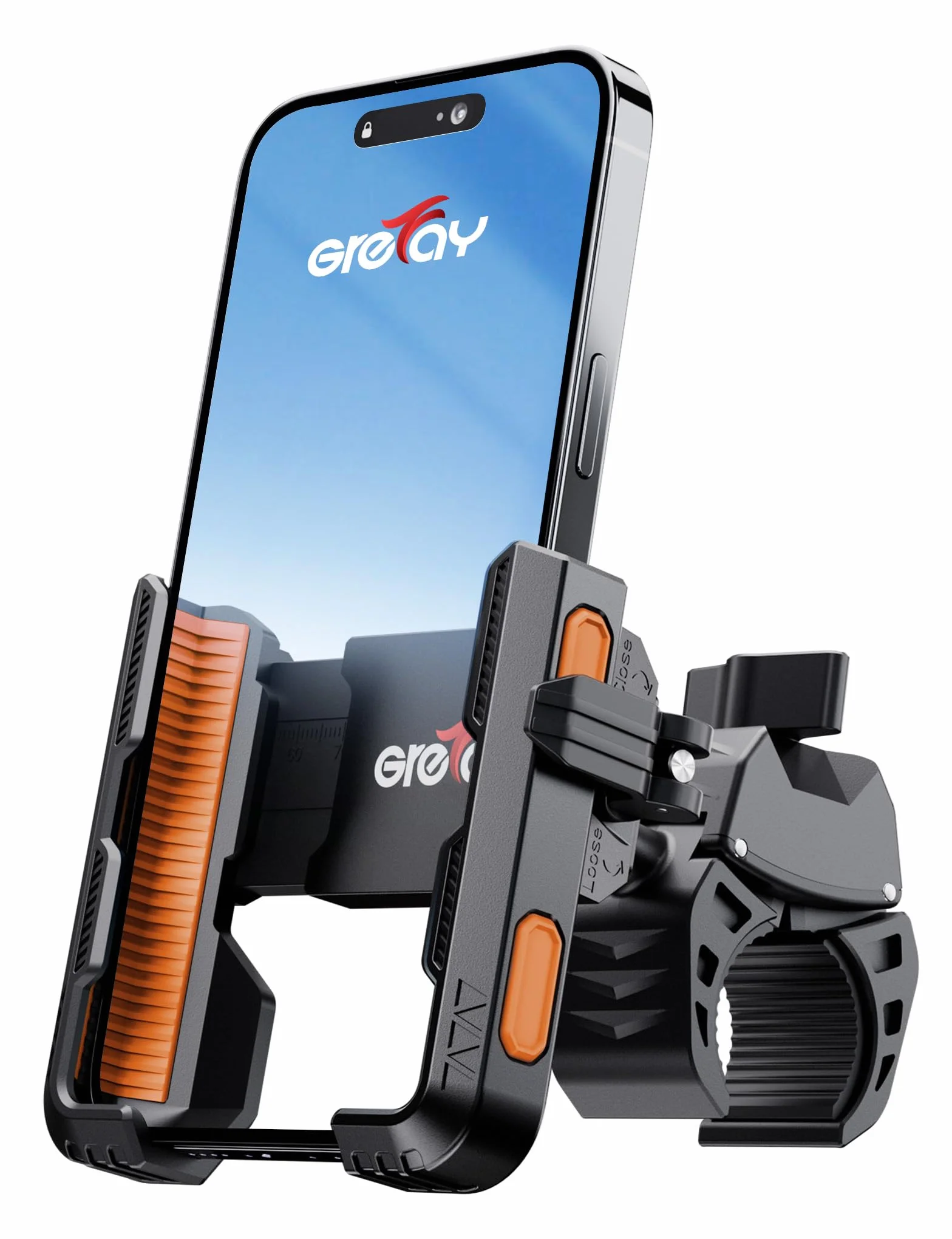 Grefay Uchwyt Rowerowy Telefon Uchwyt Motocyklowy Telefon【1S Szybkiego Zwalniania】Ochrona Przed Wstrząsami 360 Uchwyt Rowerowy Kierownicę do Smartfonów iPhone 15/14/13 Samsung S23/S22 4,5-7" (Orange)