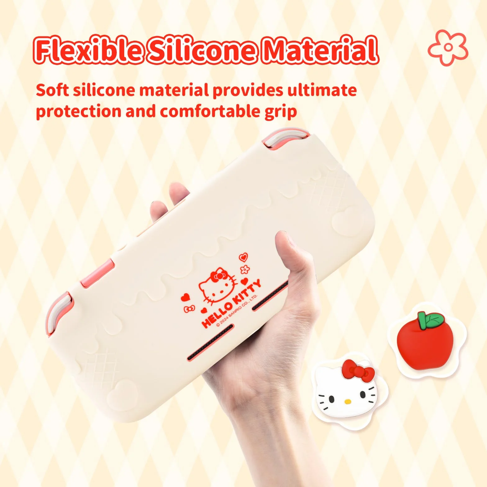 Kuitmor Etui ochronne do Switch Lite, Miękka Sylikonowa Osłona, Zabezpieczenie przed Zarysowaniami do Switch Lite wraz z 2 Nakładkami na Drążki - HLK Kremowy Biały