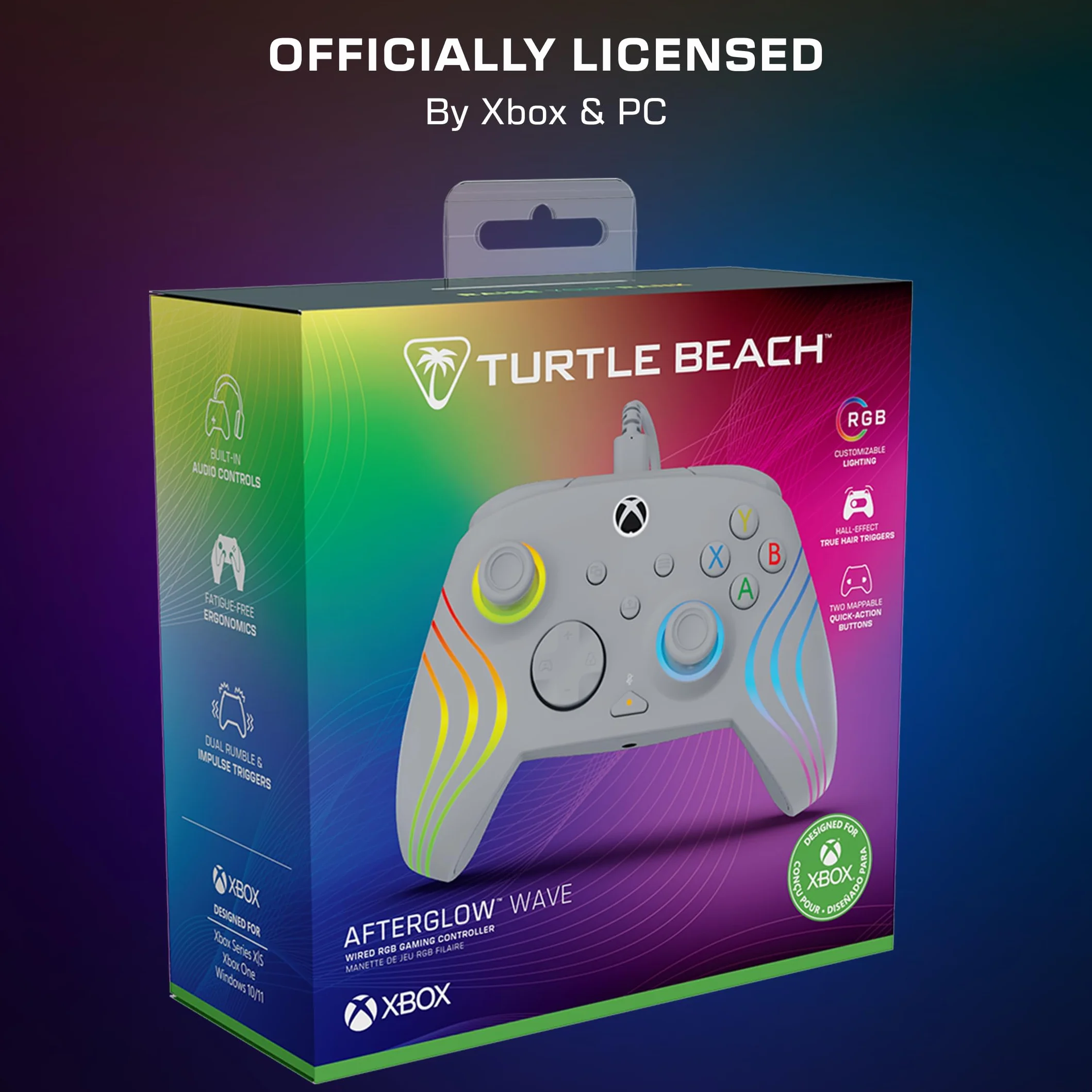 Turtle Beach Afterglow Wave Kontroler do gier RGB na przewodach w kolorze szarym – Licencjonowany dla Xbox Series X lub S, Xbox One i Windows