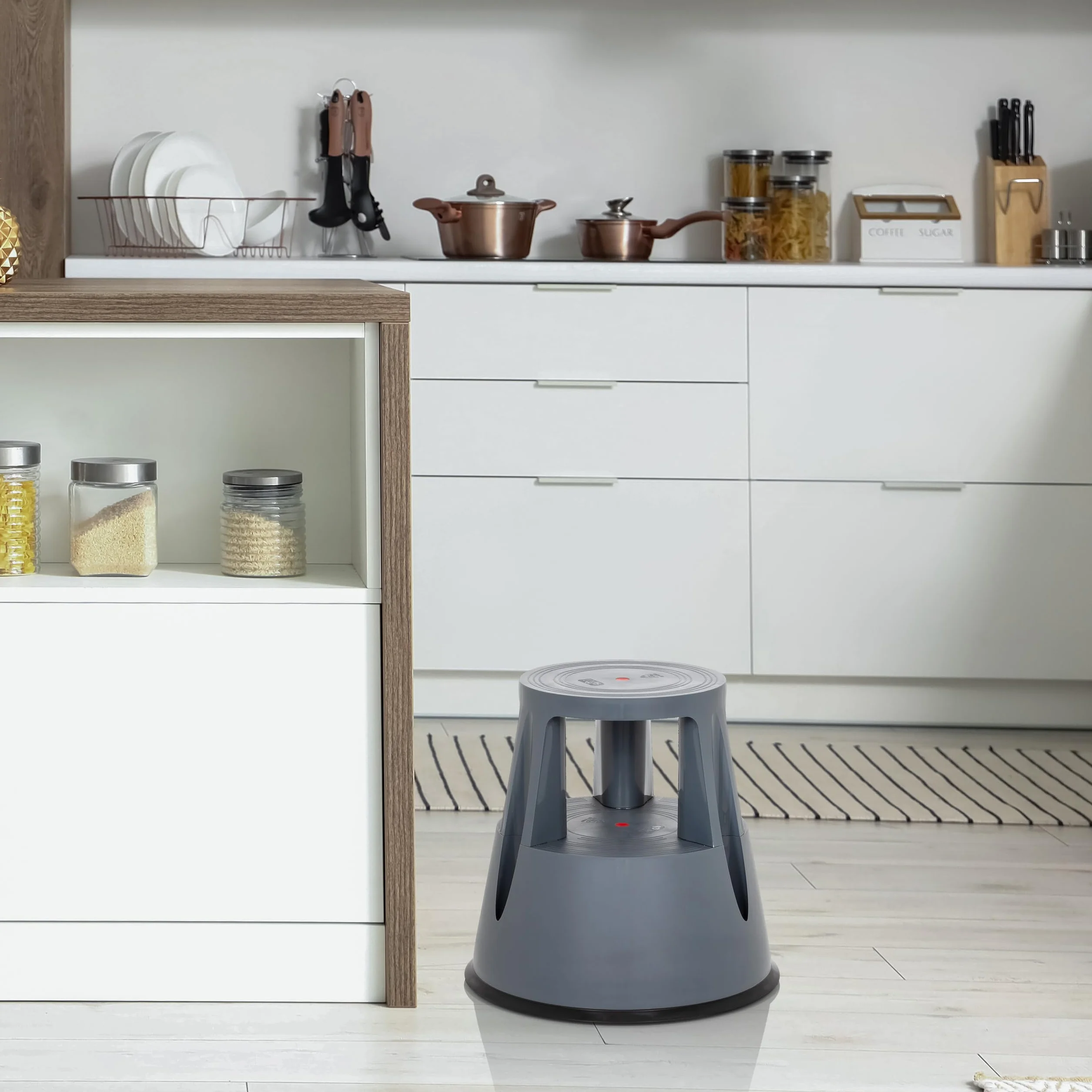 hjh OFFICE Podnóżek stołowy TIO-M nóżka słonia z tworzywa sztucznego TÜV 42 cm 150 kg z kółkami szary