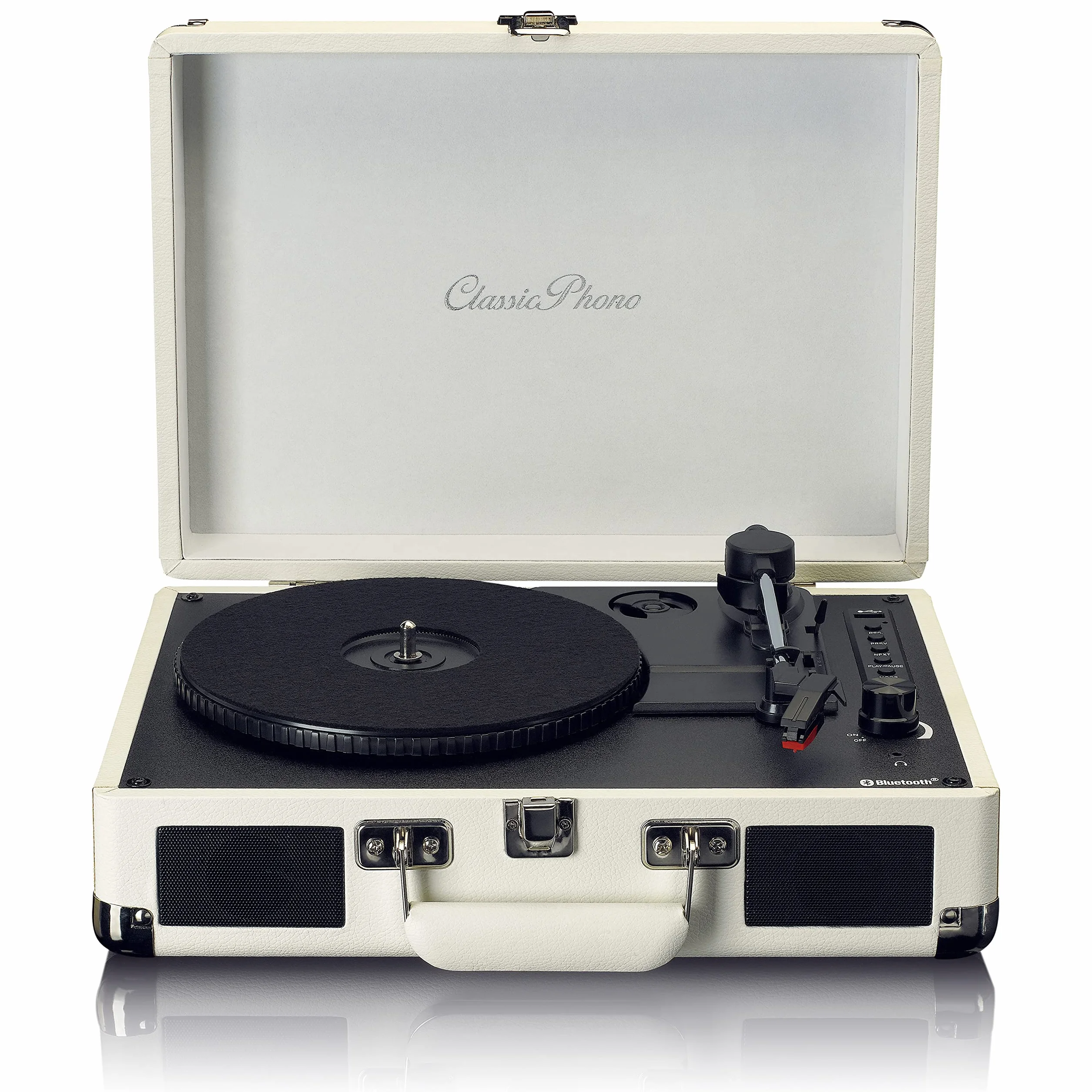 Lenco Gramofon Classic Phono TT-115 - gramofon - Bluetooth - USB - 3 prędkości - bezpośrednie nagrywanie na USB bez komputera - napęd pasowy - kremowy