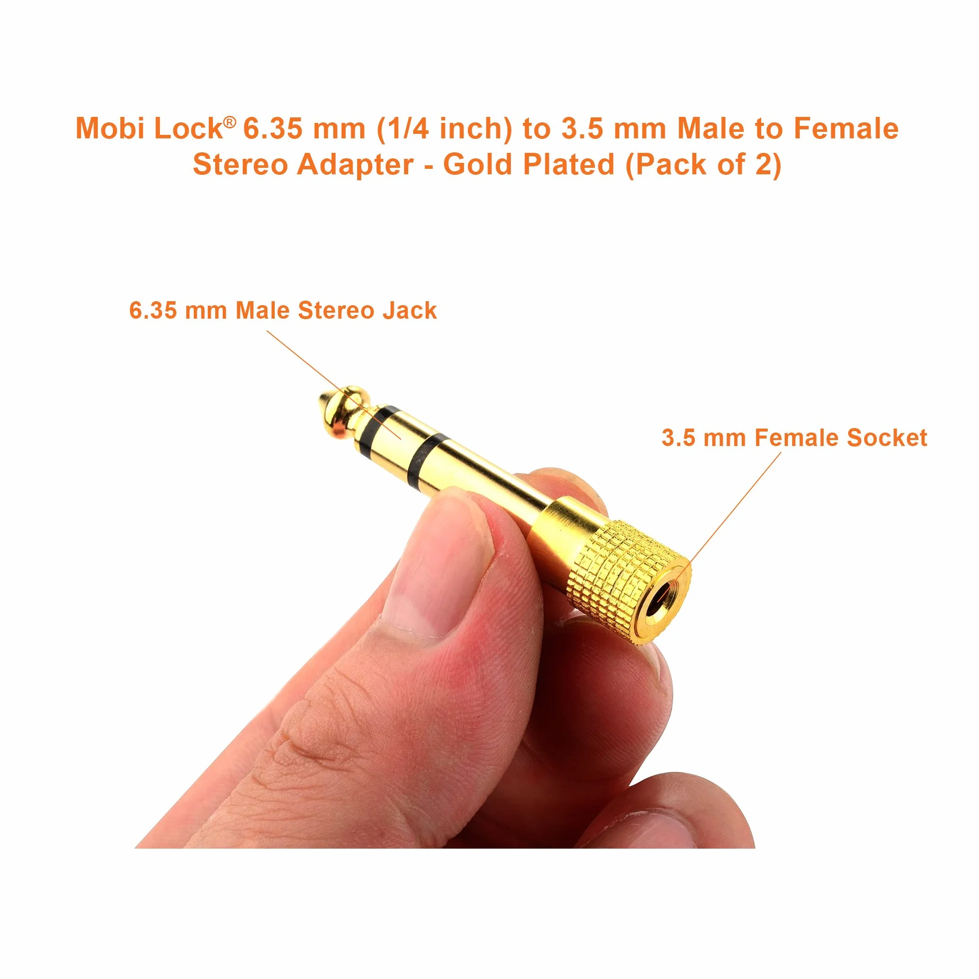 2 Sztuki Wtyk 6,35 mm do Gniazda 3,5 mm - Adapter Jack Audio Stereo 1/4 do 1/8 Cala - Łączy Urządzenia z Portem 6,35 mm z Urządzeniami Audio 3,5 mm - od Mobi Lock
