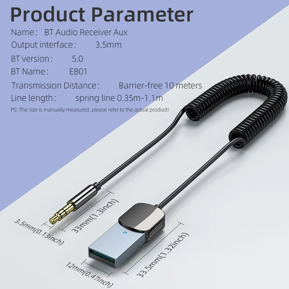 AXFEE Nadajnik-Odbiornik Bluetooth, Przenośny Adapter Bluetooth 5.0, Do Użytku z Gniazdem Audio 3,5 mm, Mini Bezprzewodowy Bluetooth Samochodowy/Samolotowy do Samolotów, TV, Głośników, Podróży
