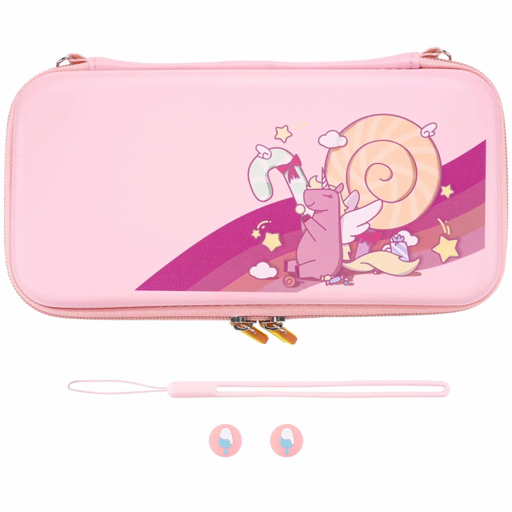 eXtremeRate PlayVital Torba Przenoszenia do Switch Lite,Futerał Przechowywanie do Switch Lite,Torba Podróżna do Switch Lite Akcesoria-Cukierkowy Tęczowy Jednorożec
