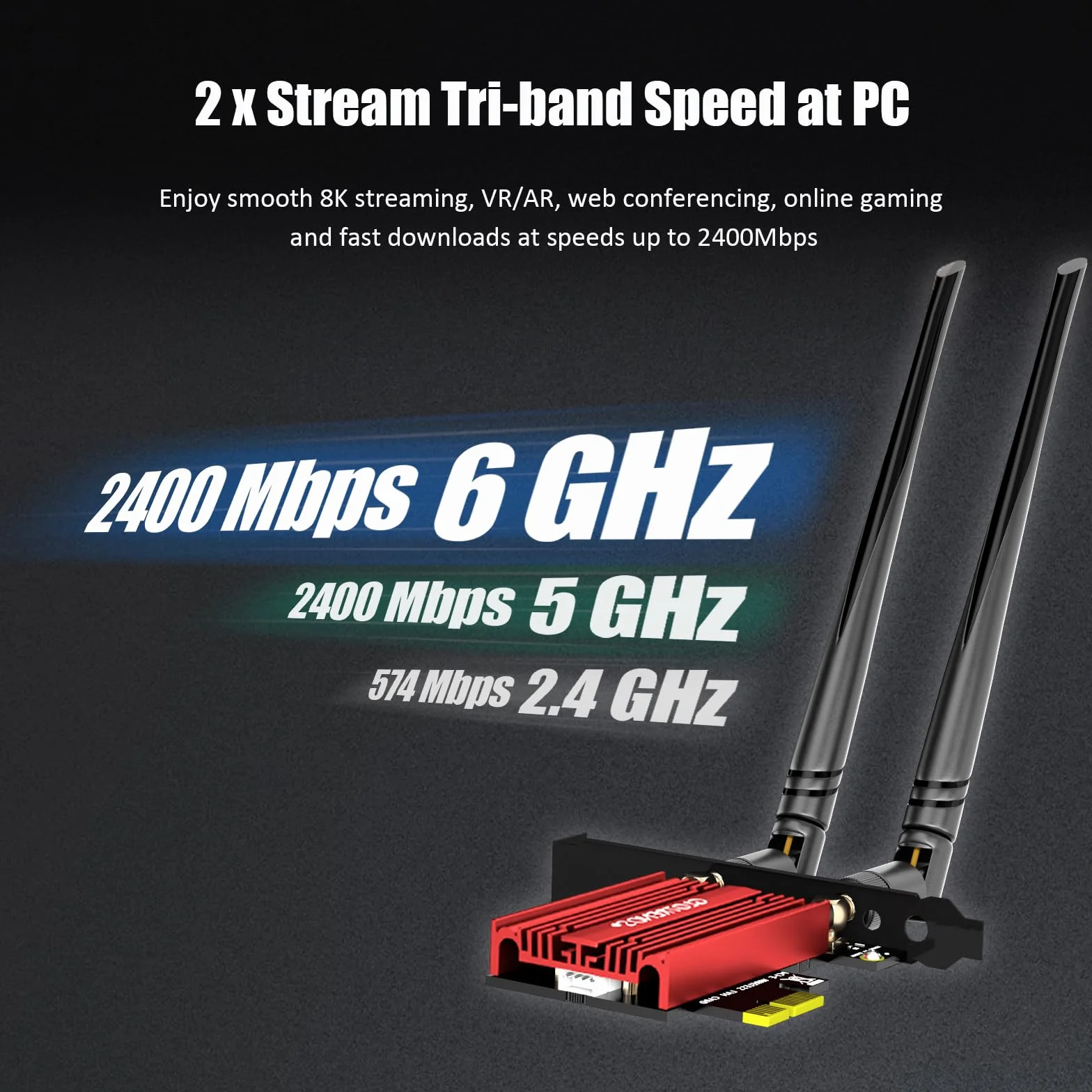 GLOTRENDS AX5400 WiFi 6E Karta PCIe z niskoprofilowym uchwytem do komputera stacjonarnego, chipset Intel AX210, 802.11ax, Bluetooth 5.3, obsługa Windows 11/10/Linux, nie obsługuje Mac OS/Windows 7/XP