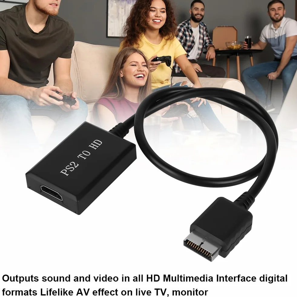 AXFEE Kabel adaptera PS2 na HDMI, adapter konwertera PS2/Slim PS2 na HDMI, kompatybilny z adapterem HDMI Playstation 2, audio i wideo