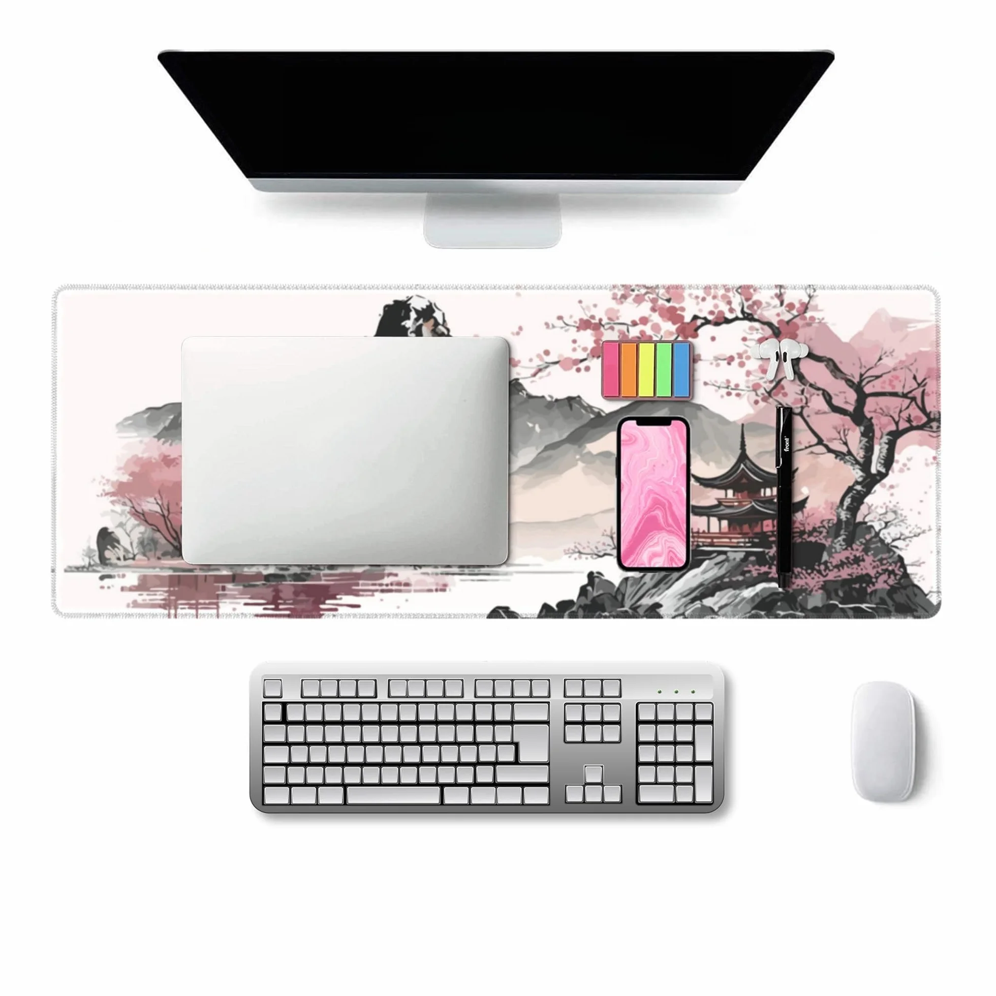 duża podkładka pod mysz do gier XXL, 900x400 mm podkładka pod mysz antypoślizgowa, podkładka pod mysz z obszytymi krawędziami, na PC, MacBook, laptop Poprawia precyzję i szybkość,Kwiat Wiśni