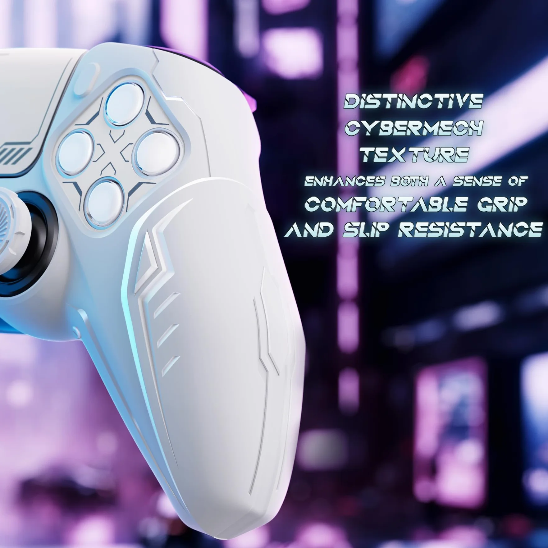 PlayVital Silikonowa Etui do ps5 Kontroler,Protective Case Silikonowa Osłona do ps5 Pokrowiec Skóry Ochronny Nakładka kompatybilna z ps5 Stacją Dokującą-Biały(CyberMech Edycja)