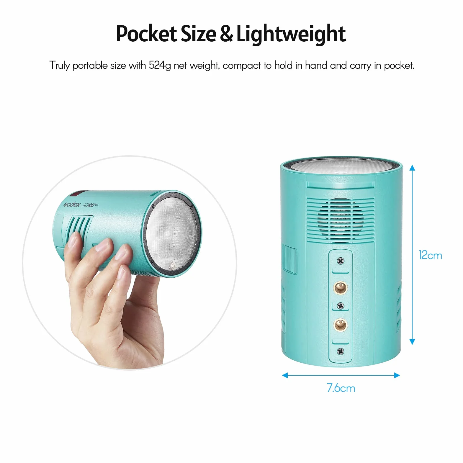 Godox AD100Pro Pocket Flash lampa błyskowa, 2,4 G, bezprzewodowa, 5 grup, 32 kanały, ekran OLED, 5800 K, 1/8000s, Sync TTL/Multi/M Flash, z akumulatorem 2600 mAh, do Canon, Nikon, Sony, Olympus