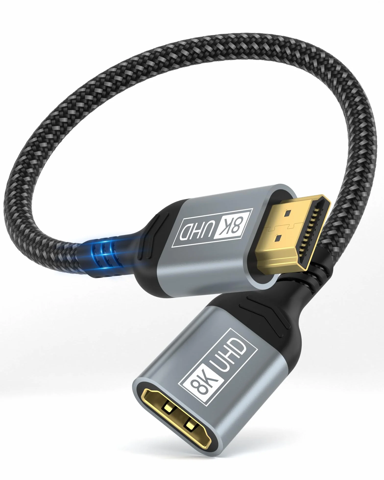 Kabel przedłużający HDMI 0,2 m, Kabel HDMI 2.1, męski na żeński, HDMI 8K, 60 Hz, 4K, 144 Hz, 48 Gb/s, UHD, eARC HDCP 2.3, kompatybilny z TV Stick Roku, Xbox PS5, PS4 HDTV