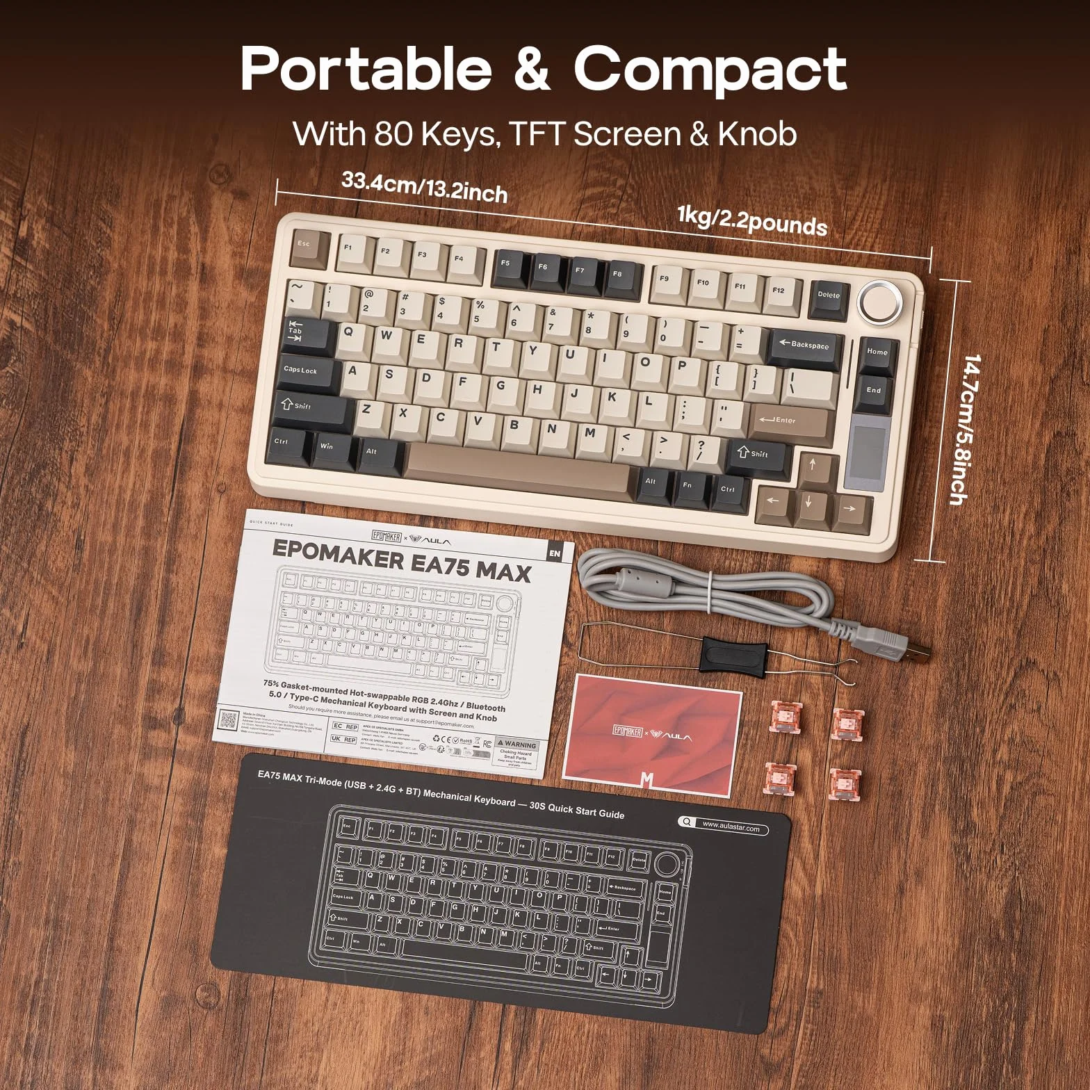 EPOMAKER X Aula EA75 MAX 75% bezprzewodowa klawiatura mechaniczna RGB Hot-Swap PBT Creamy Gasket