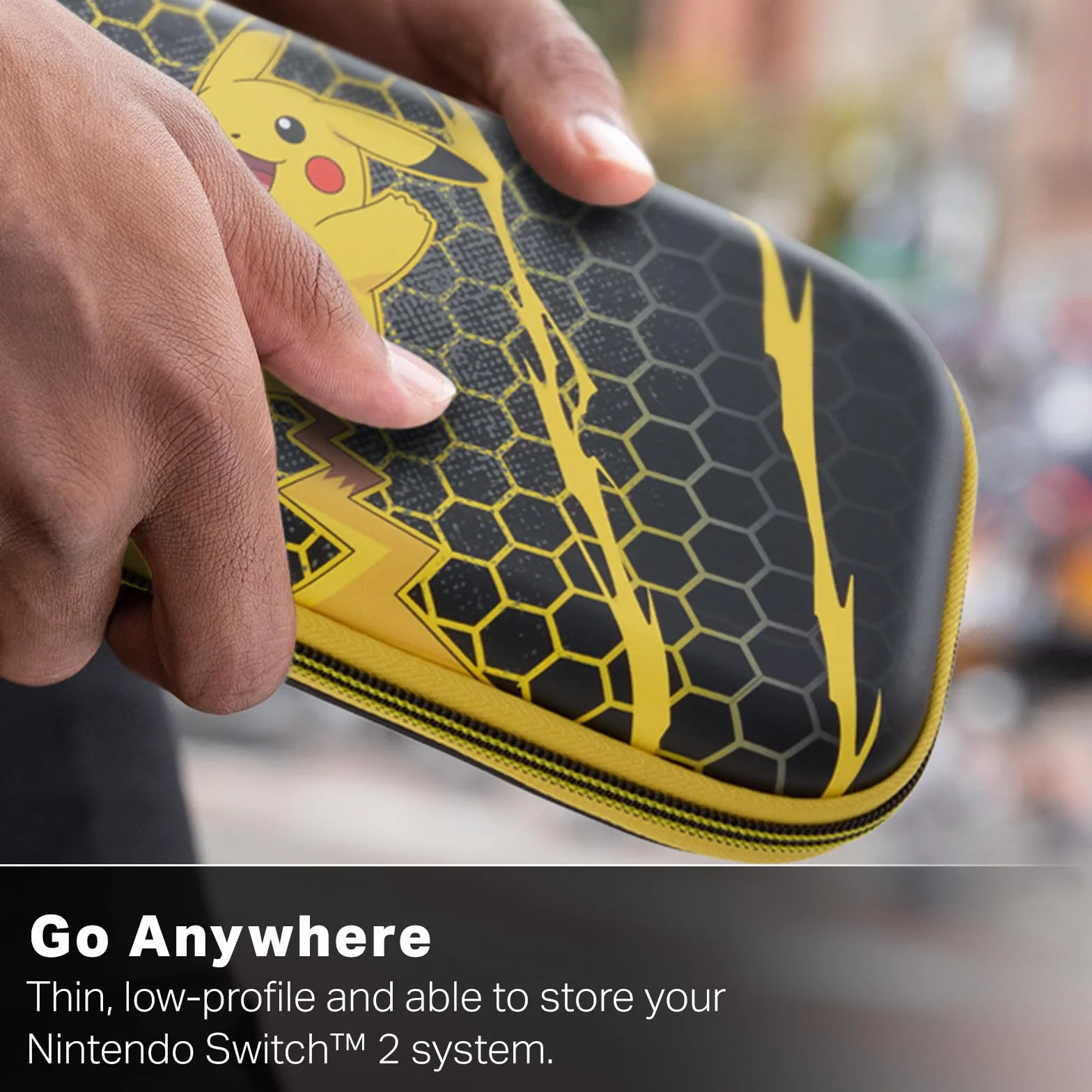 Etui PowerA Slim do Nintendo Switch 2 - Pokémon Pikachu Burza, oficjalna licencja, etui ochronne dla konsoli Switch, miejsce na 10 kart z grami, wyściełana osłona ekranu, wbudowana podstawka do gry