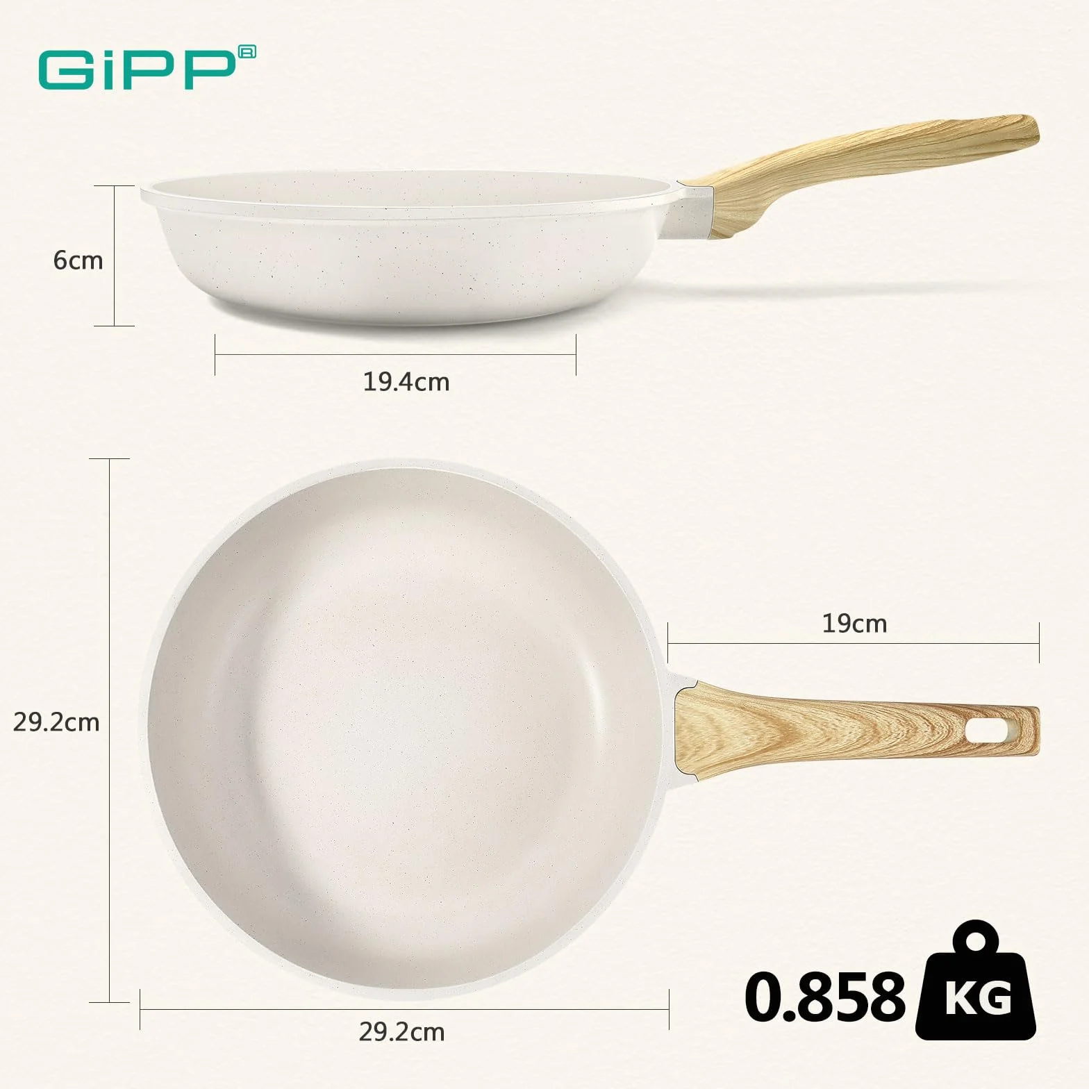 GiPP Patelnia 28 cm, nieprzywierająca patelnia granitowa, patelnia 28 cm, do kuchenek indukcyjnych, nie zawiera PFOS/PFOA, do wszystkich rodzajów kuchenek, biała