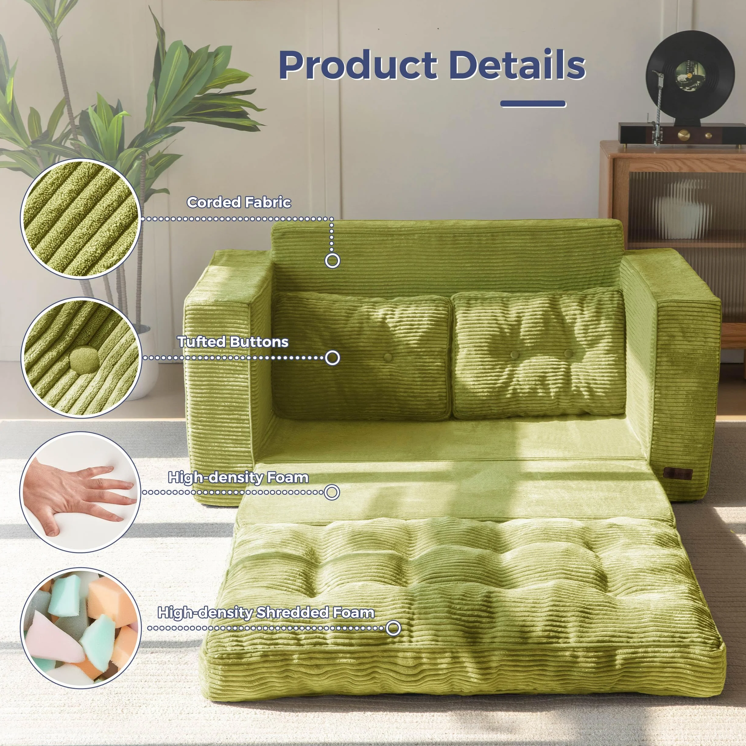 MAXYOYO Sofa rozkładana 2 w 1 loveseat z pianki z poduszkami nowoczesne pikowanie