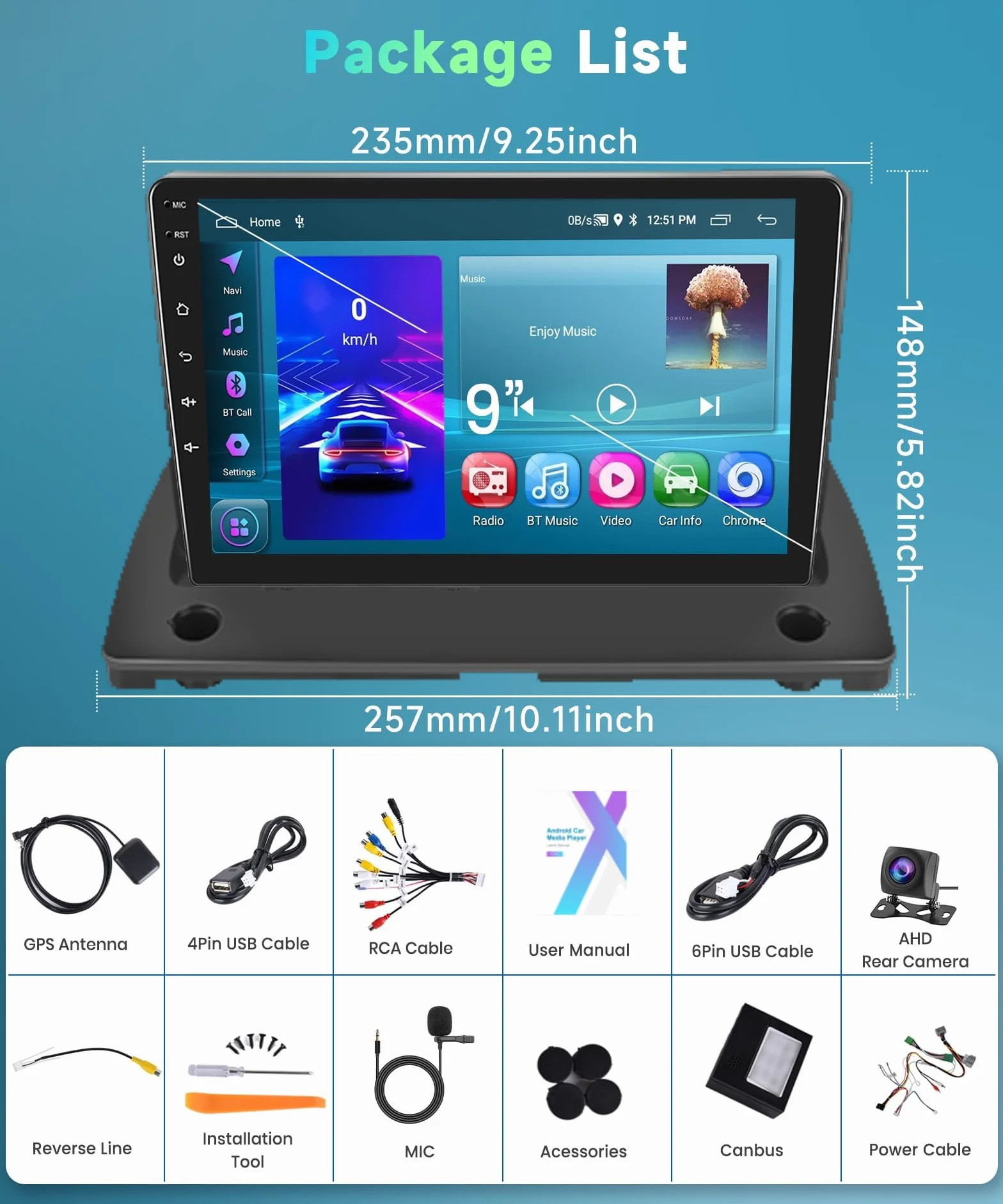 Radio samochodowe podofo 9" do Volvo XC90 2004-2013 Wireless Carplay z systemem Android, Android 13, radio 2 DIN, z Bluetooth, WiFi, GPS, HiFi, RDS/FM + kamera cofania AHD, DVR/Canbus