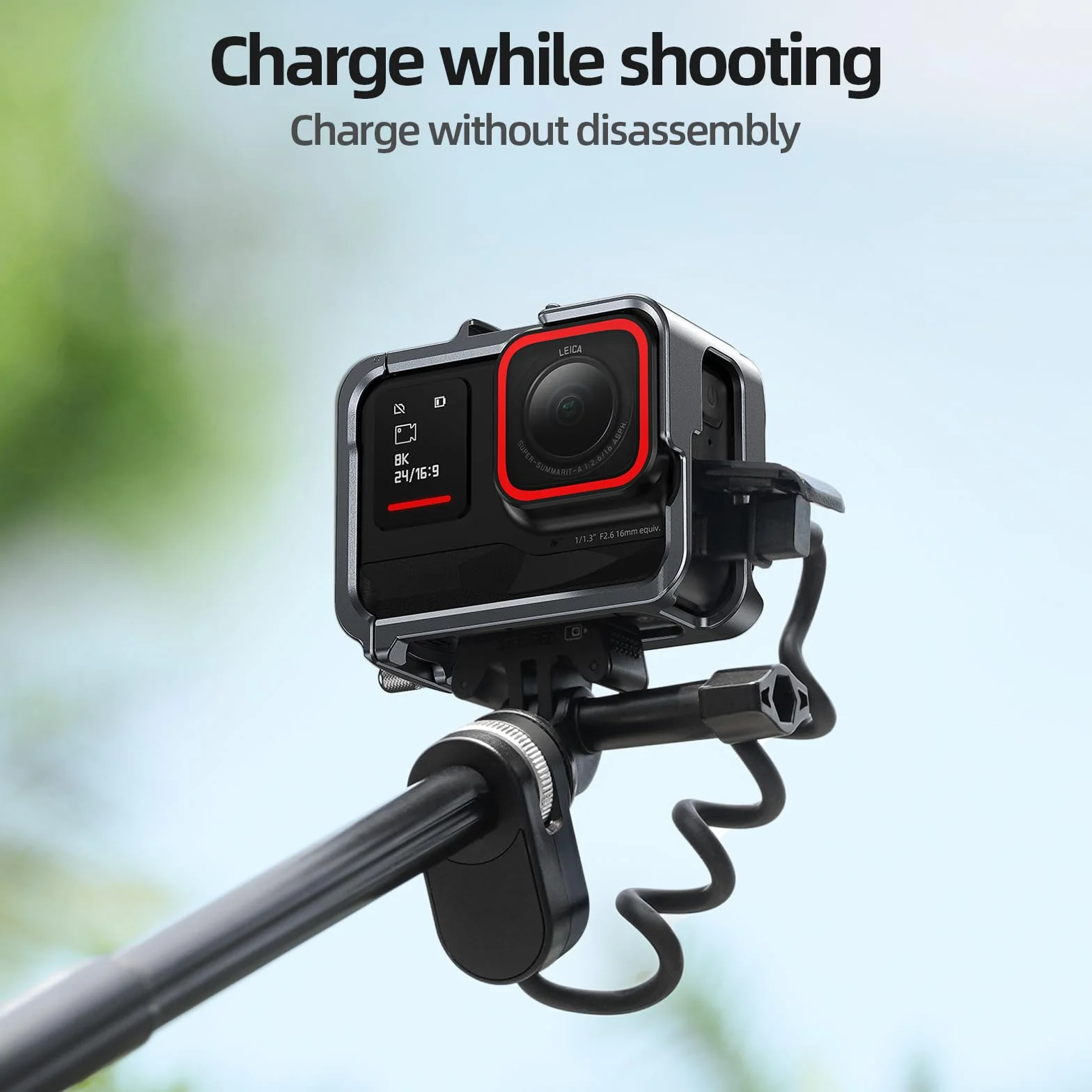 TELESIN Pionowa pozioma aluminiowa obudowa metalowa klatka do Insta360 Ace i Insta 360 Ace Pro akcesoria do statywu, obudowa ramy ochronnej, tuleja szkieletowa z zimnym butem 1/4 do mikrofonu