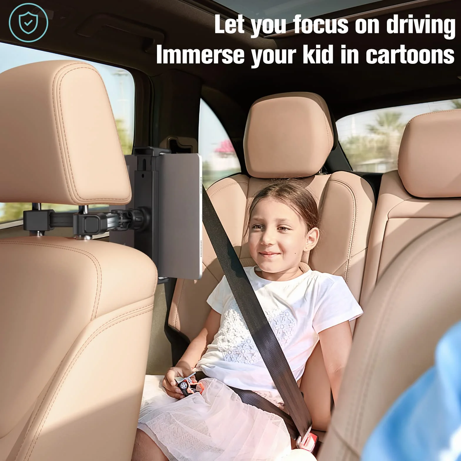 MoKo Tablet Headrest Holder, Adjustable Car Headrest Mount for Car Back Seat, Road Trip Essentials for Kids Adults, Compatible with 4"-12.9" Devices Such as iPad Air/Pro/Mini, Galaxy Tab, iPhone, Grey